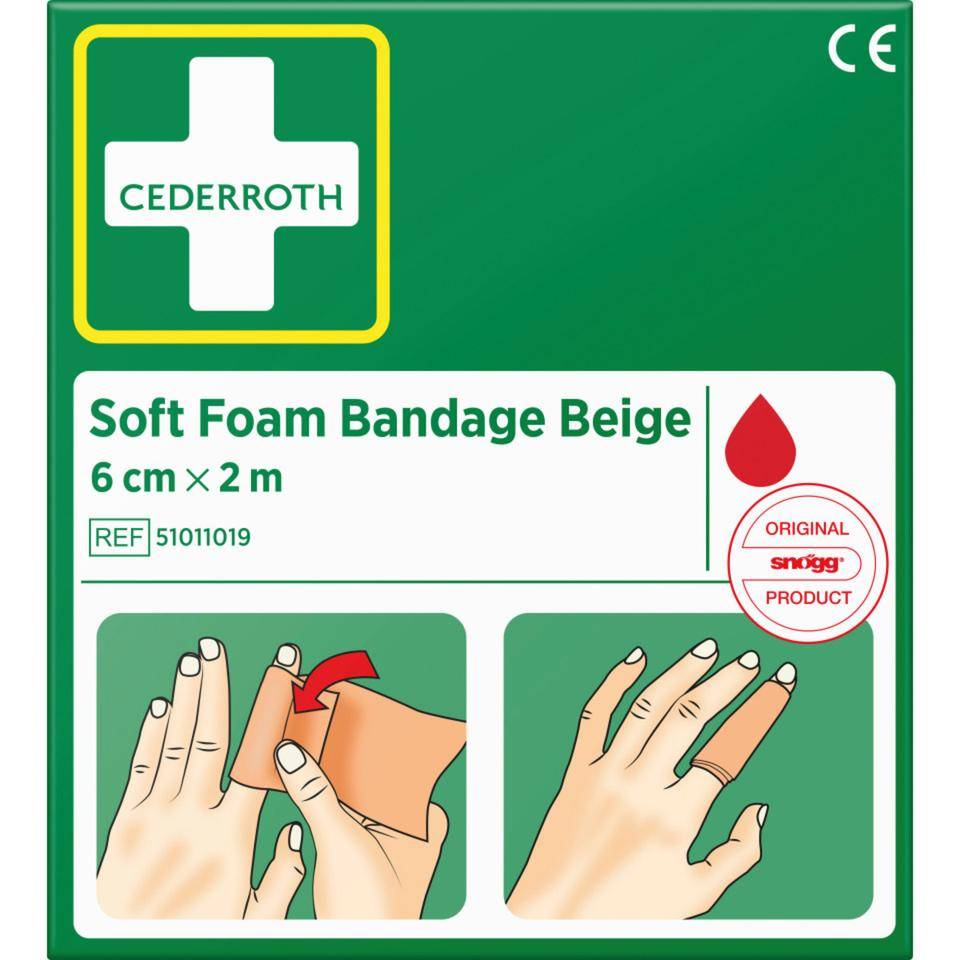 CEDERROTH Soft Foam Bandage, elastisch, beige, Polyurethanschaum, 6cm, 2m