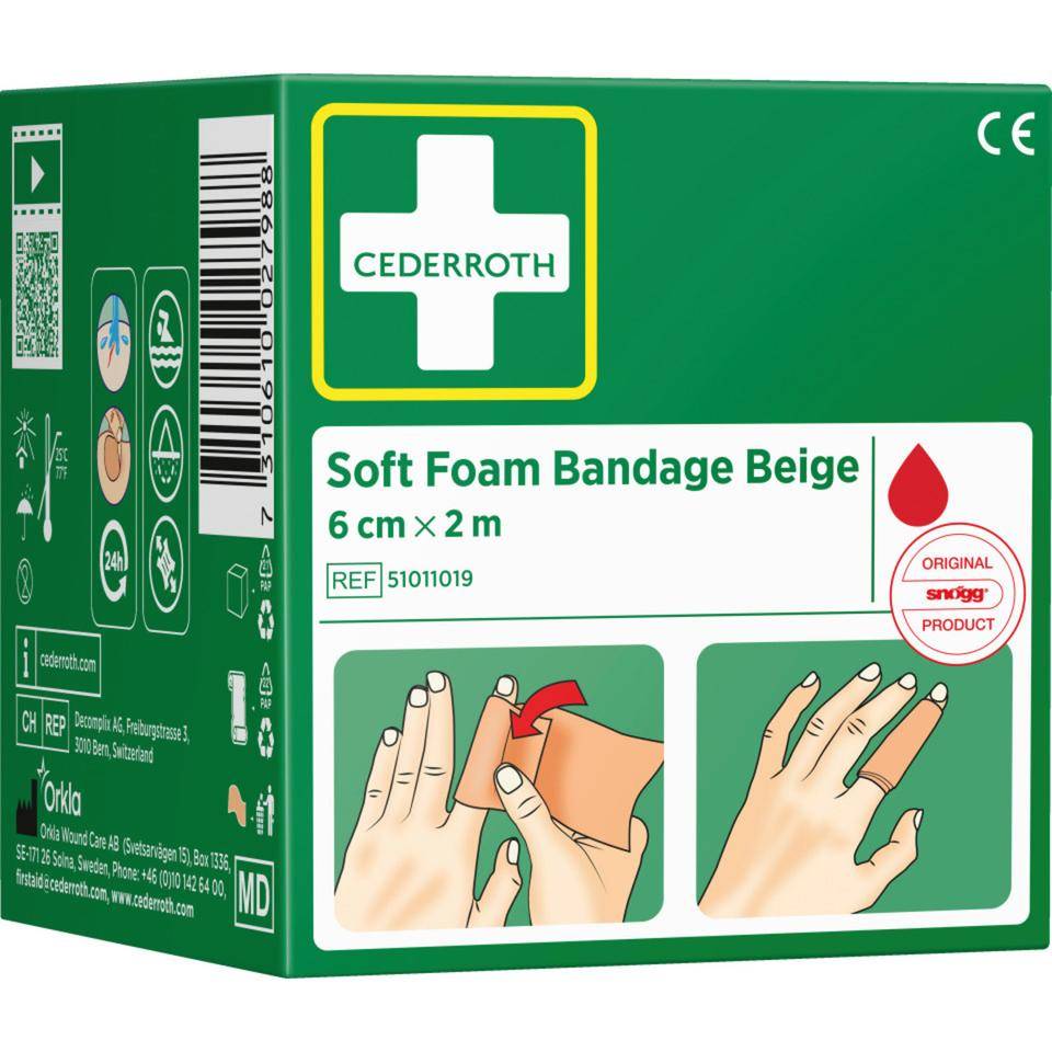 CEDERROTH Soft Foam Bandage, elastisch, beige, Polyurethanschaum, 6cm, 2m