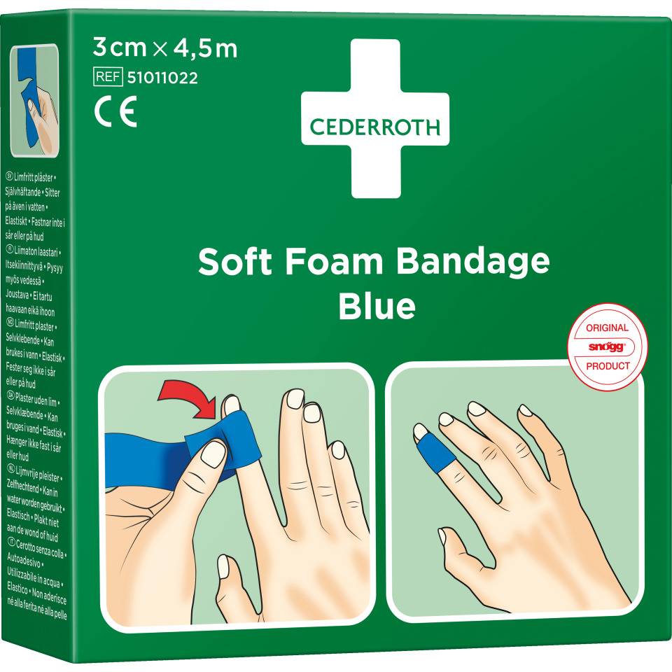 CEDERROTH Soft Foam Bandage Finger/Zeh,blau,Polyurethanschaum,selbstklebend,3cm,4,5m