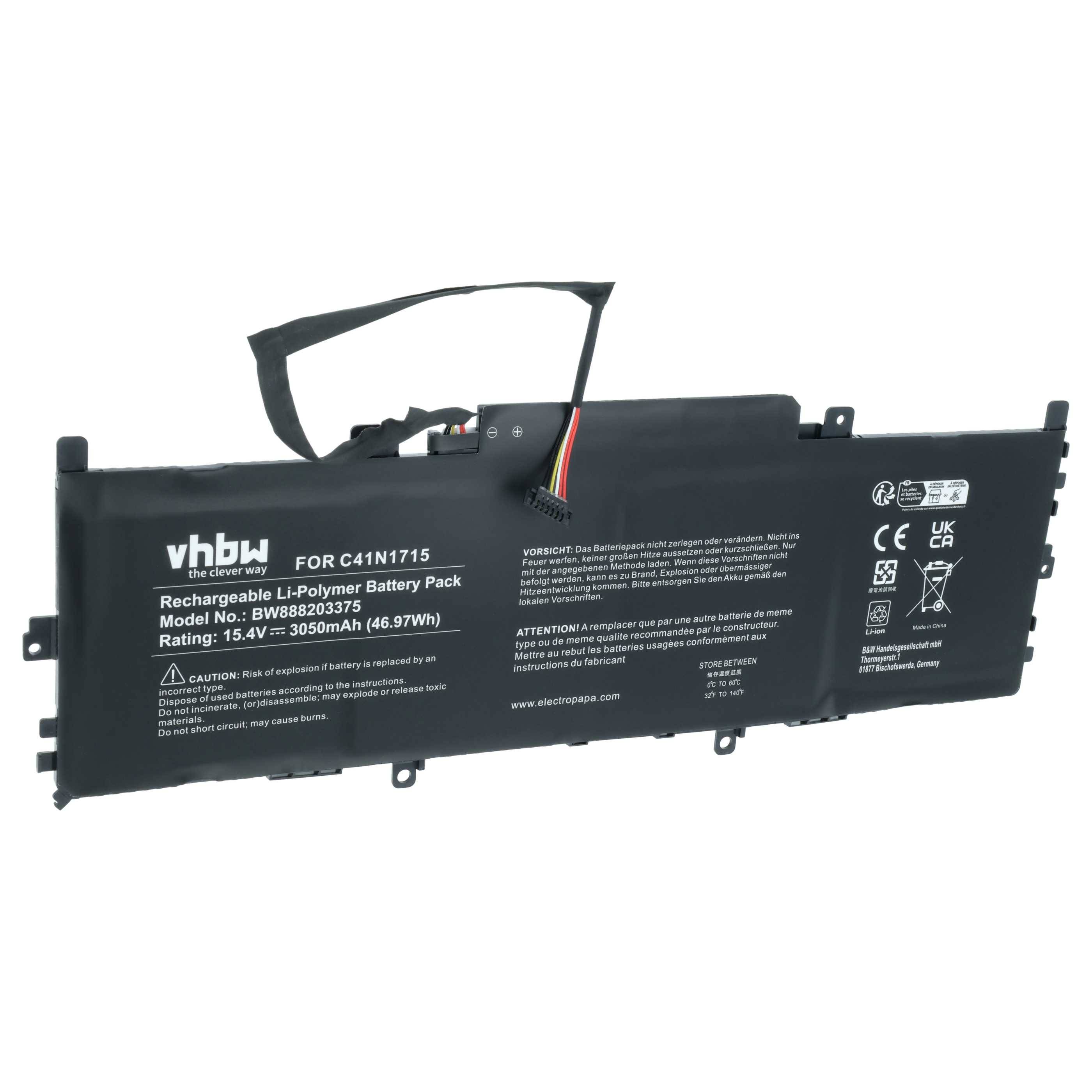 vhbw Akku kompatibel mit Asus ZenBook 13 UX331FN-EG019T, UX331FN-EG003T, UX331FN-EG023R Notebook (3050 mAh, 15,4 V, Li-Polymer)