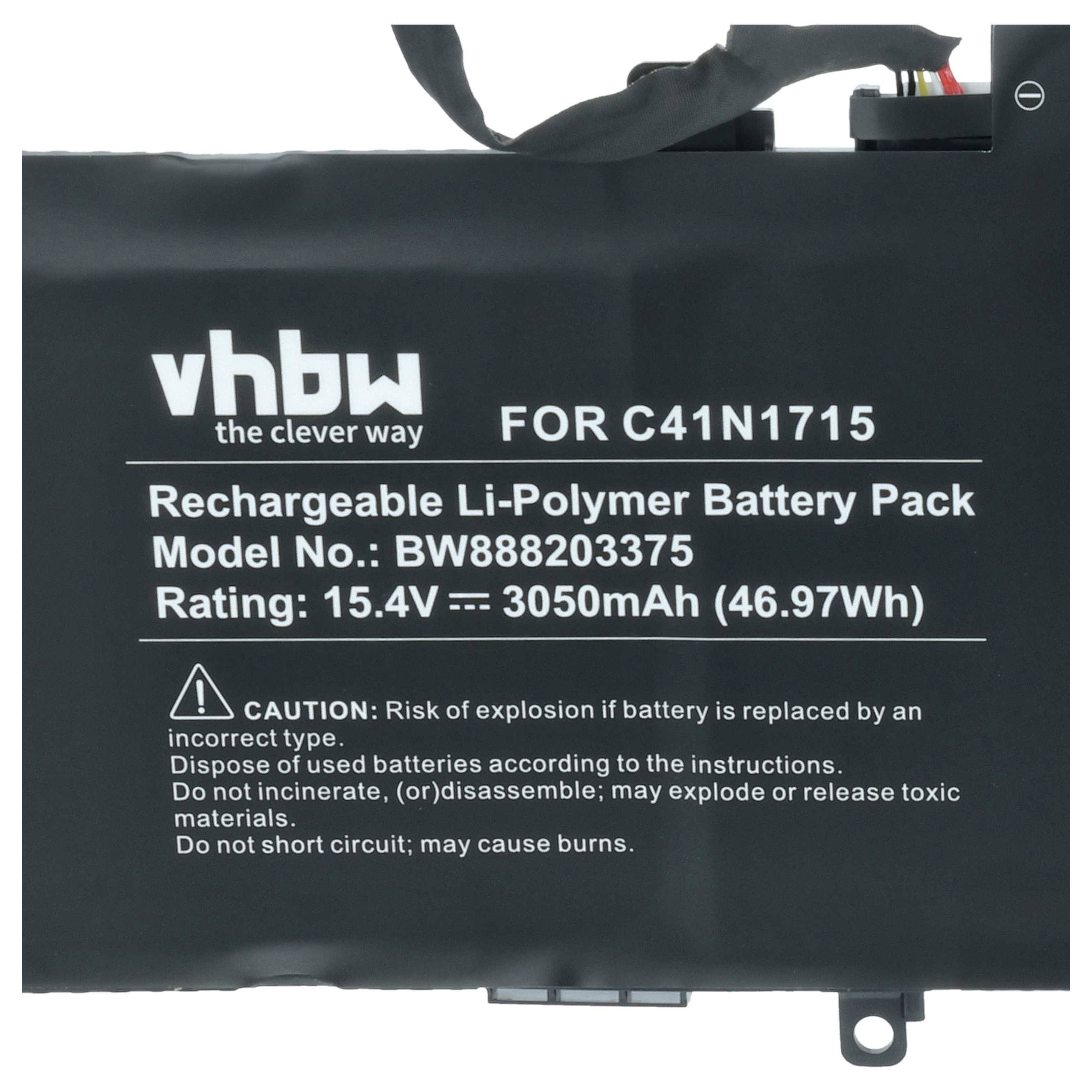 vhbw Akku kompatibel mit Asus ZenBook 13 UX331UN-EG080T, UX331UN-EG103T, UX331UN-EG070T Notebook (3050 mAh, 15,4 V, Li-Polymer)