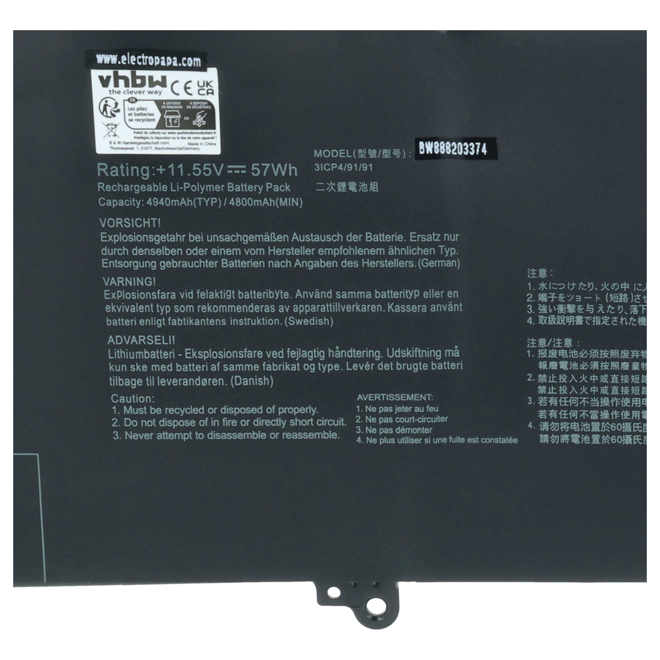 vhbw Akku kompatibel mit Asus ZenBook Flip 14 UX461UA-DS51T, UX461UA-1C, UX461UA-E1009T Notebook (4850 mAh, 11,52 V, Li-Polymer)