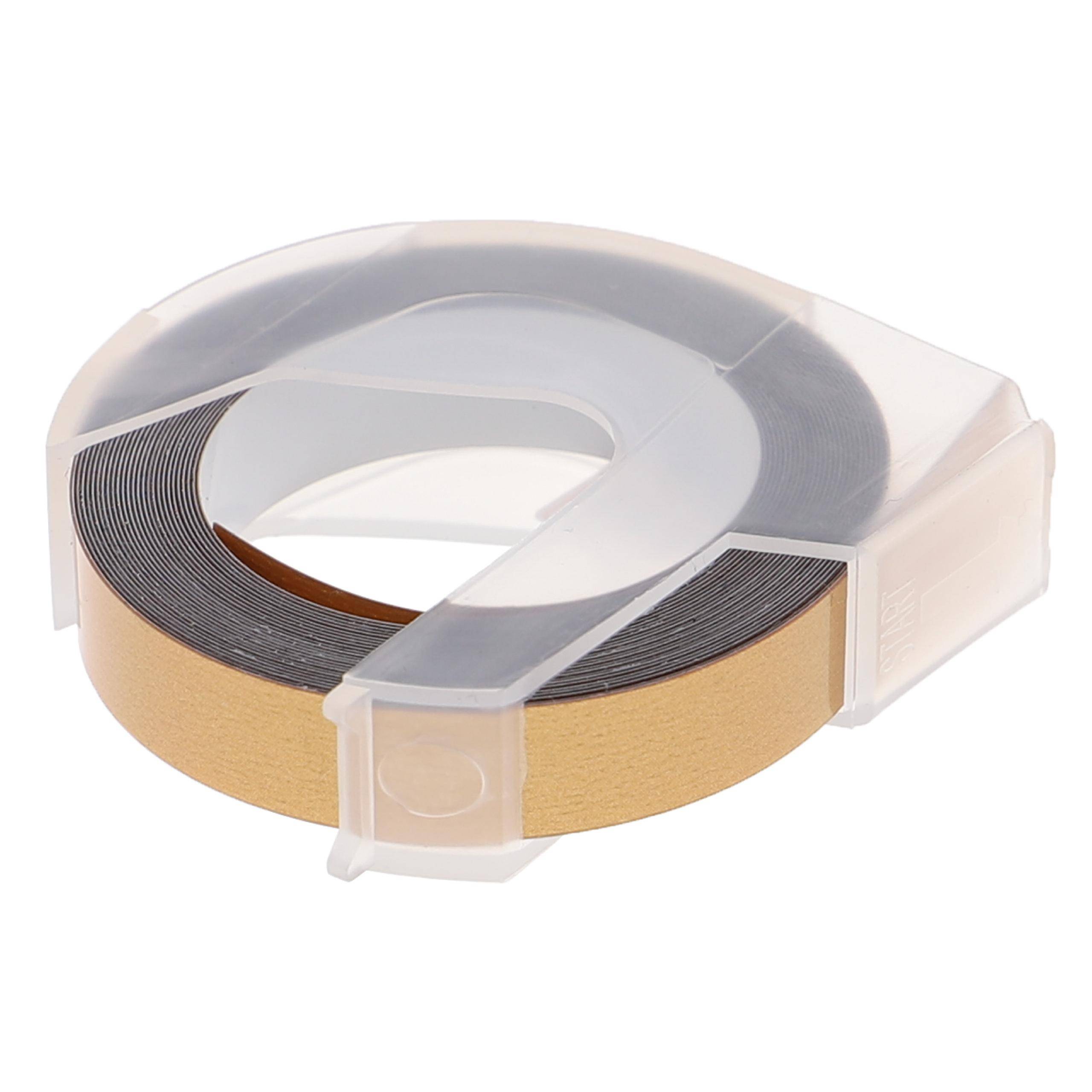 vhbw 3D Prägeband-Schriftband-Kassette kompatibel mit Dymo Jet, E-505, E-404, E-5500 Etiketten-Drucker 3m x 9mm Weiß auf Gold