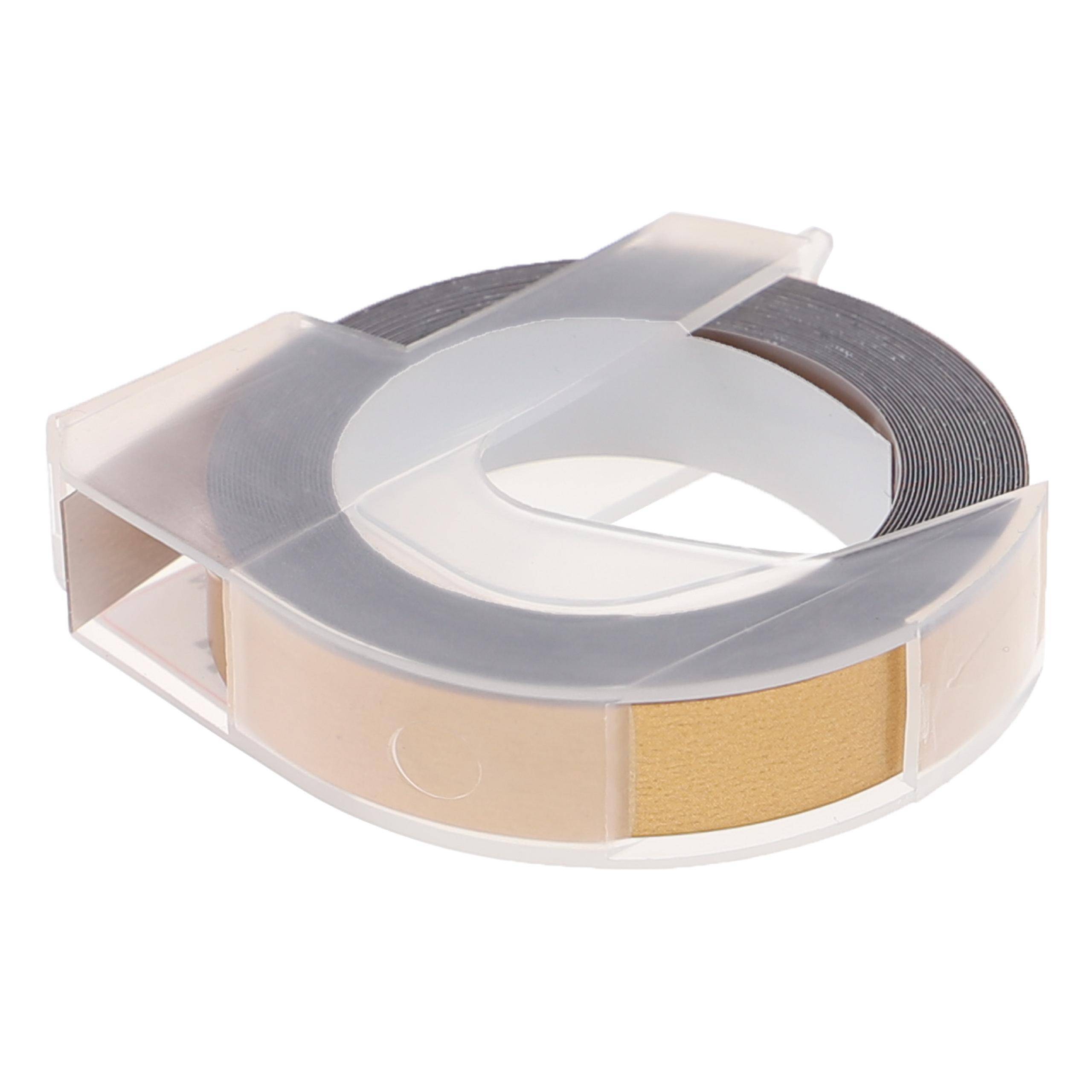 vhbw 3D Prägeband-Schriftband-Kassette kompatibel mit Dymo SO720020 1540, Organizer Xpress 12965 Etiketten-Drucker 3m x 9mm Weiß auf Gold