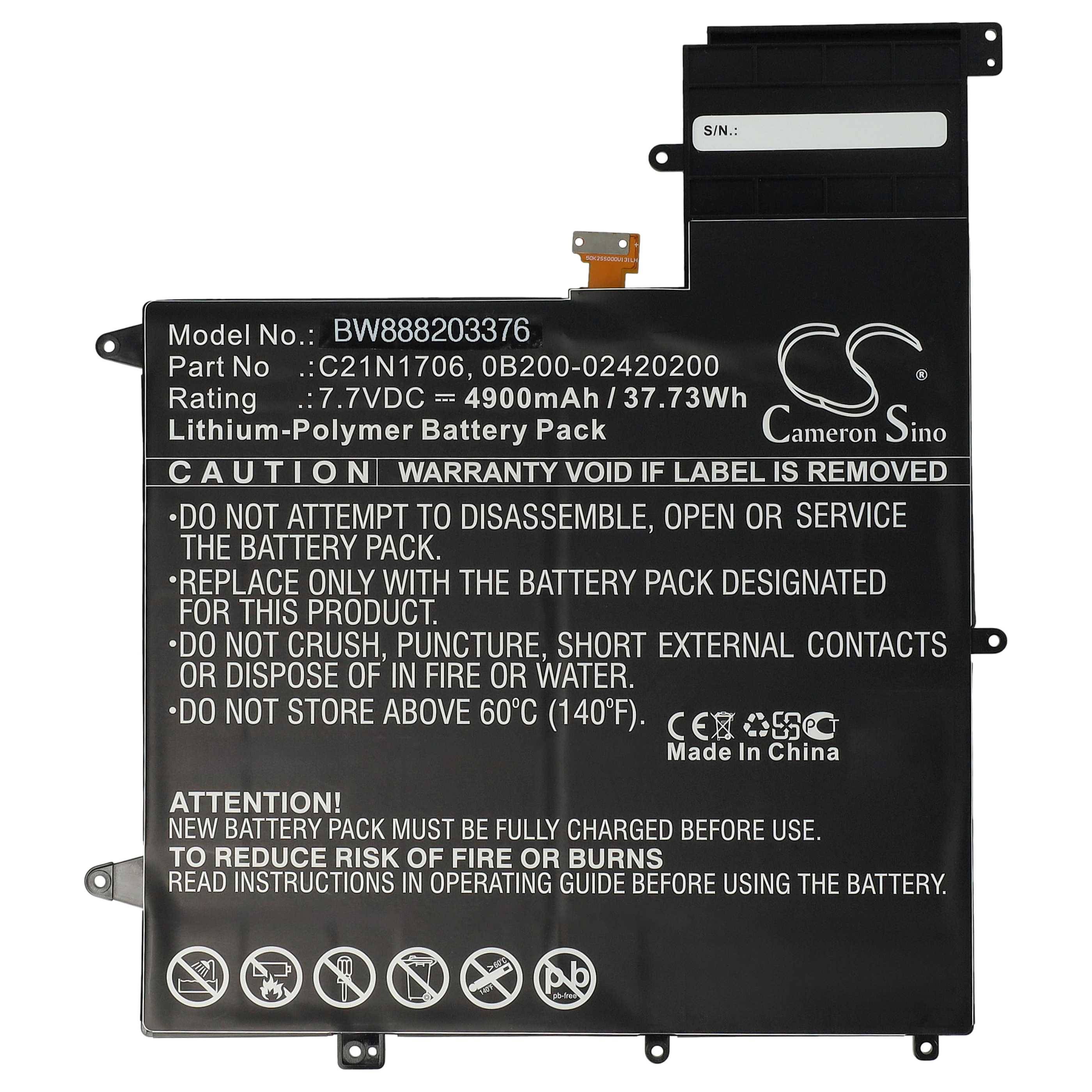 vhbw Akku kompatibel mit Asus ZenBook Flip S UX370UA-C4195T, UX370UA-C4185T, UX370UA-C4184T Notebook (4900 mAh, 7,7 V, Li-Polymer)
