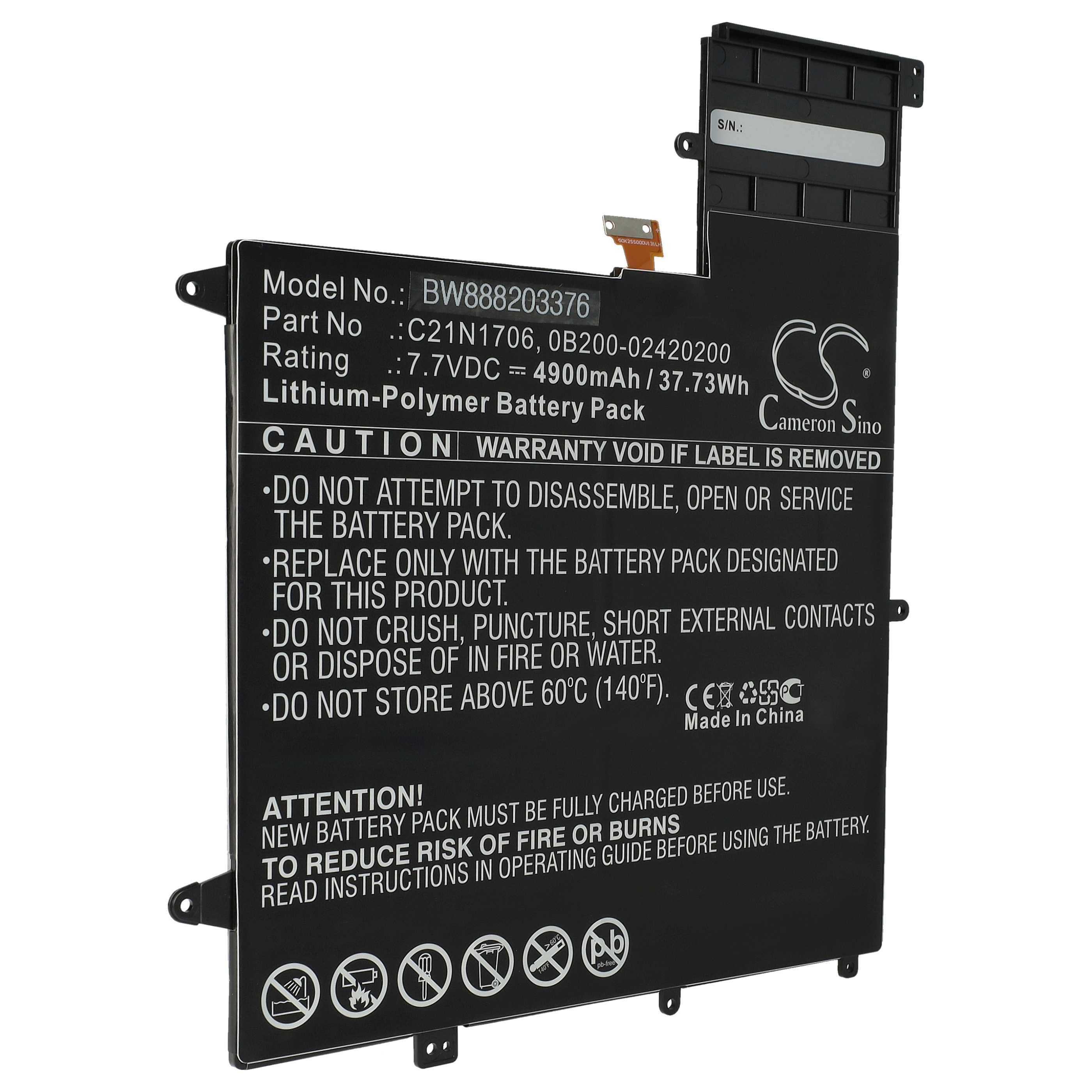 vhbw Akku kompatibel mit Asus ZenBook Flip S UX370UA-C4195T, UX370UA-C4185T, UX370UA-C4184T Notebook (4900 mAh, 7,7 V, Li-Polymer)