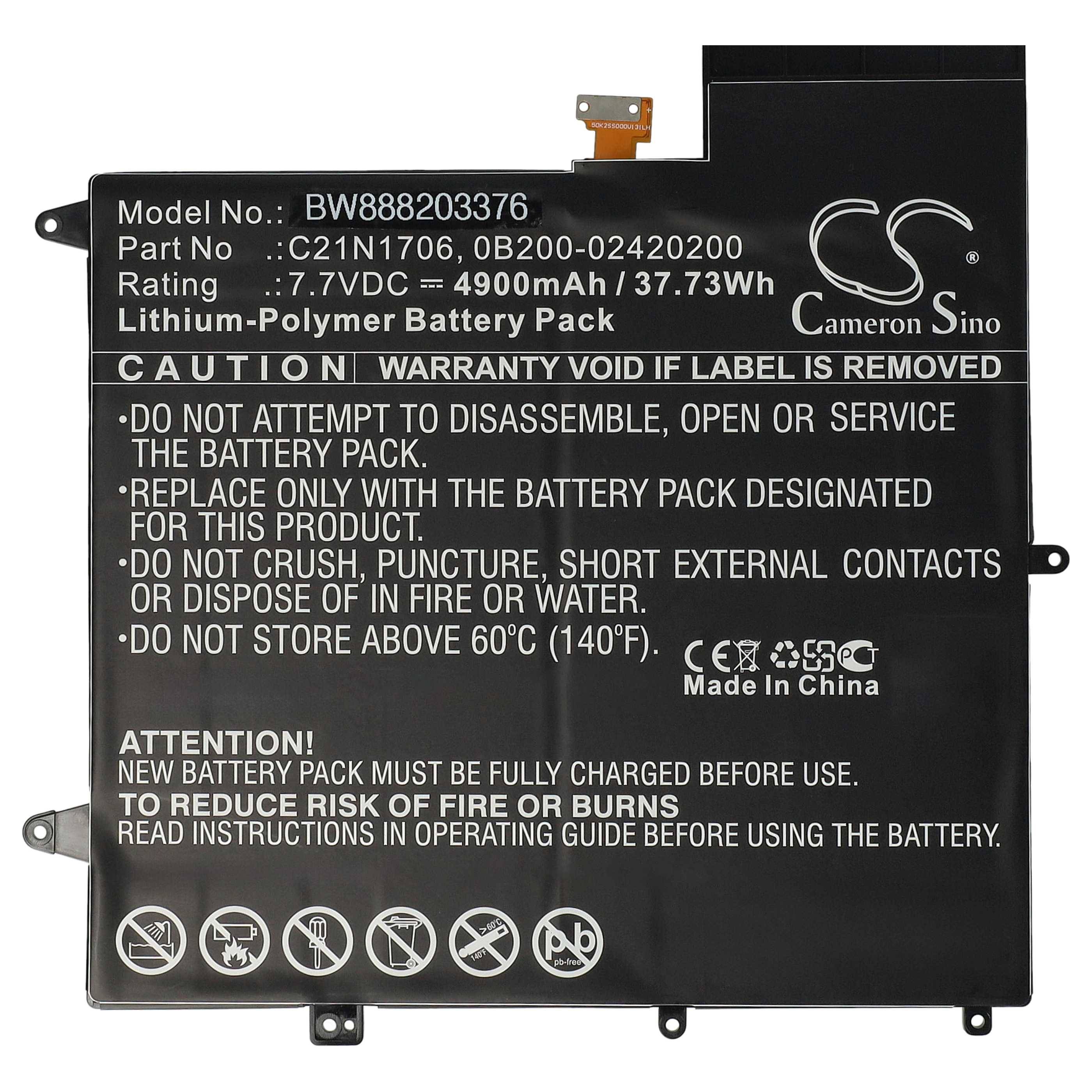 vhbw Akku kompatibel mit Asus ZenBook Flip S UX370UA-C4347T, UX370UA-C4341T, UX370UA-C4331T Notebook (4900 mAh, 7,7 V, Li-Polymer)