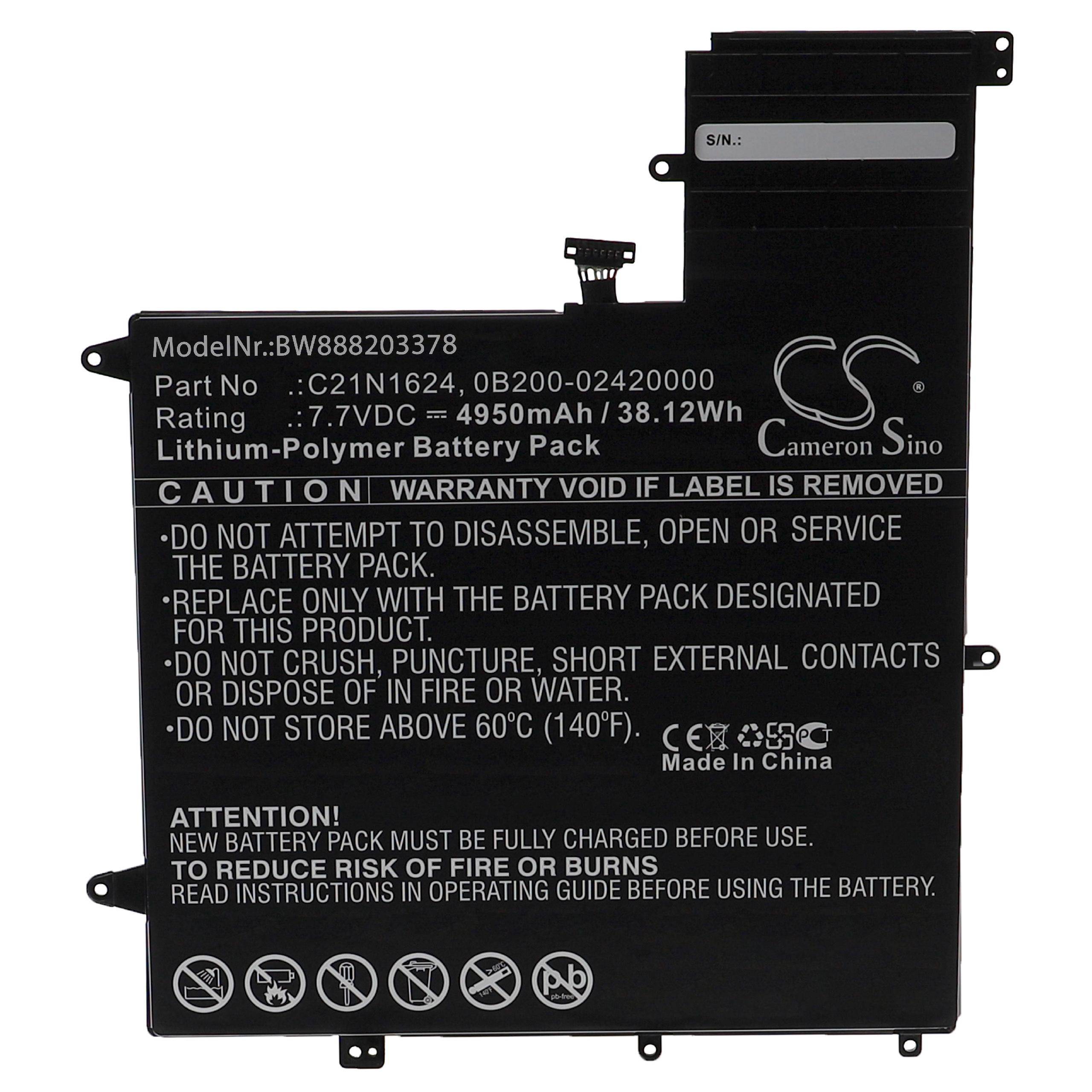 vhbw Akku kompatibel mit Asus ZenBook Flip S UX370UA-C4198R, UX370UA-C4198T, UX370UA-C4196R Notebook (4950 mAh, 7,7 V, Li-Polymer)