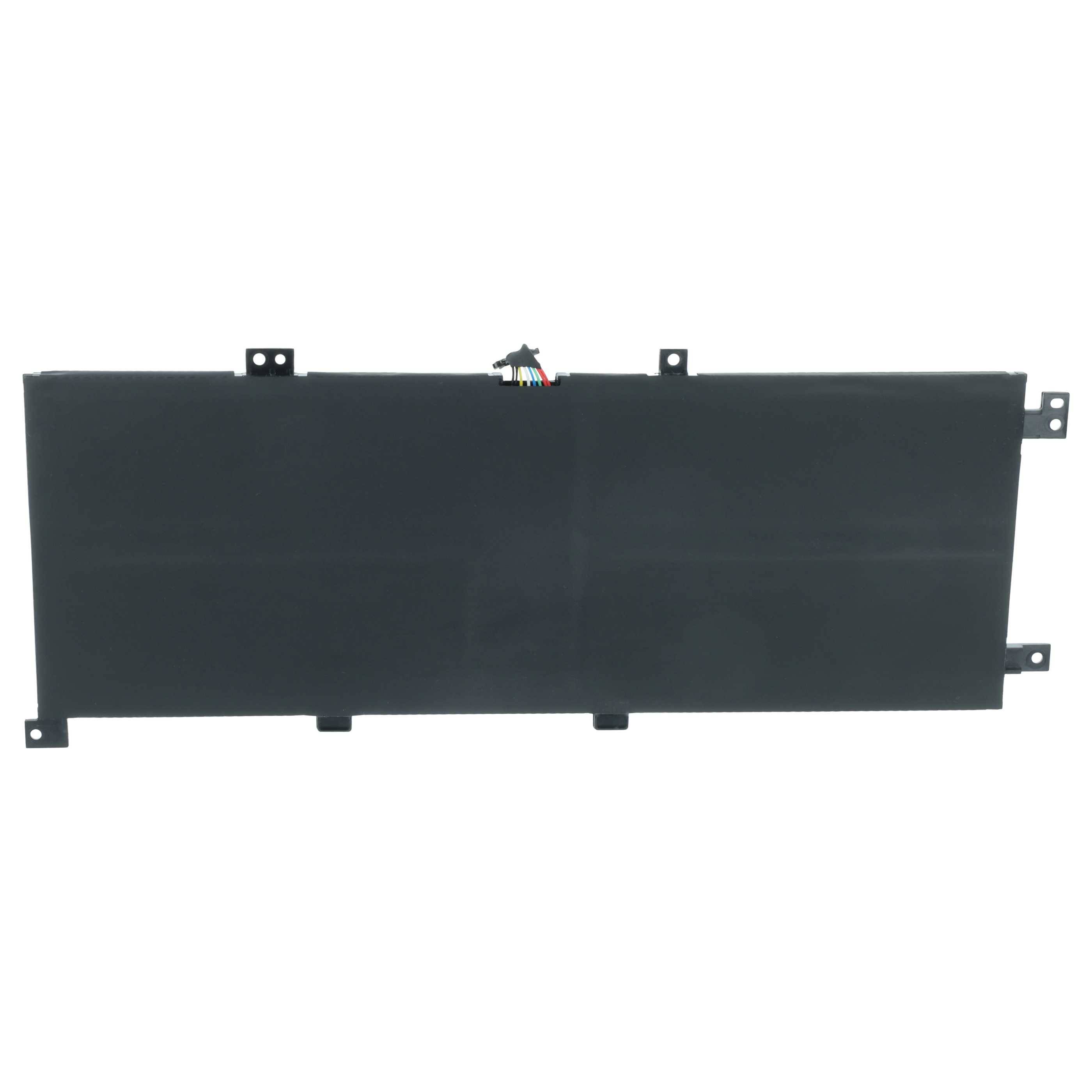 Eine rechteckige schwarze Laptop-Batterie mit drei sichtbaren Drähten in der Mitte oben, die entwickelt wurde, um in ein kompatibles Laptopmodell eingesetzt zu werden.