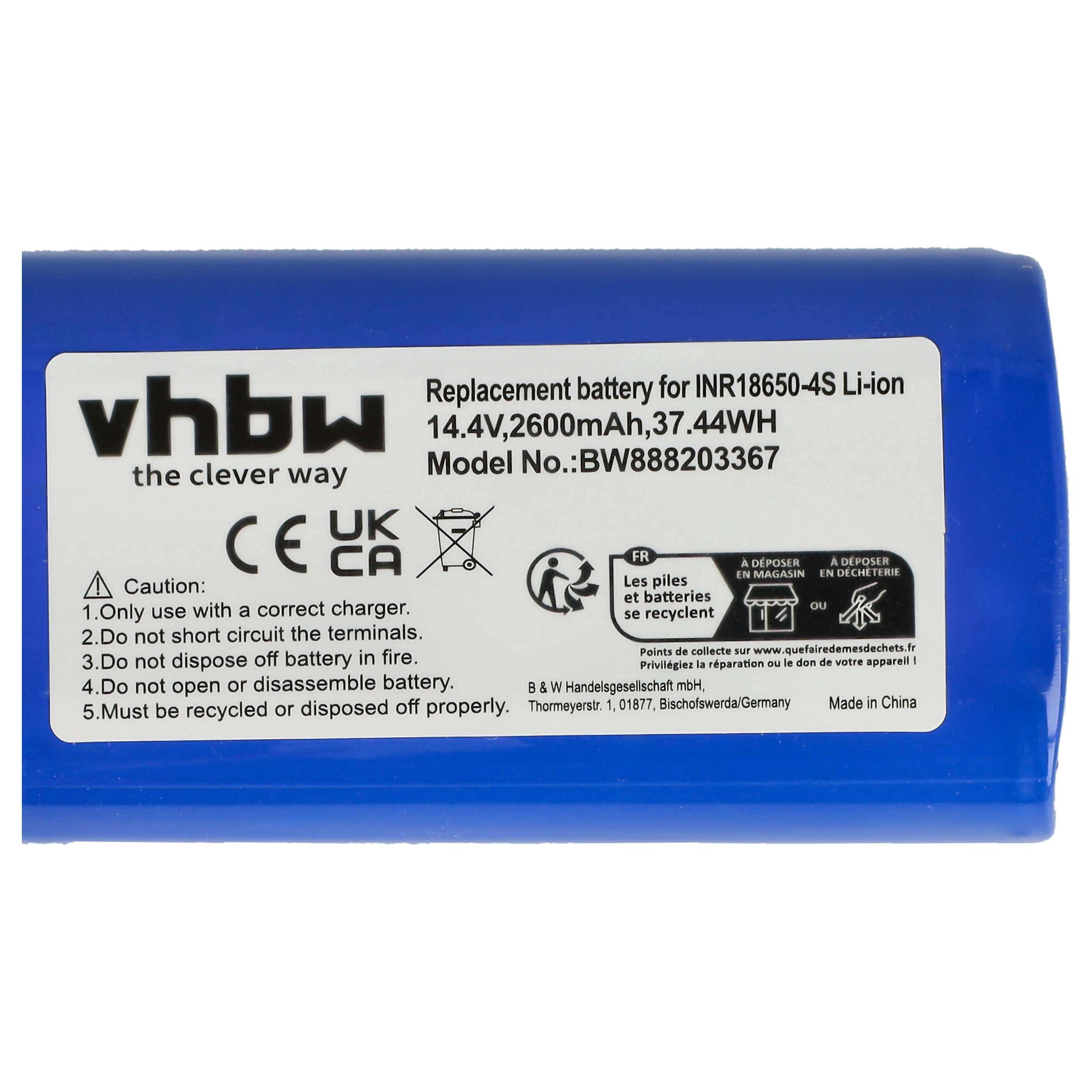 Ein blauer Ersatzakku-Satz mit der Bezeichnung „vhbw