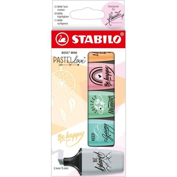 Textmarker Boss Mini Pastellove Edition 2.0 sortiert Etui VE=5 Stiften