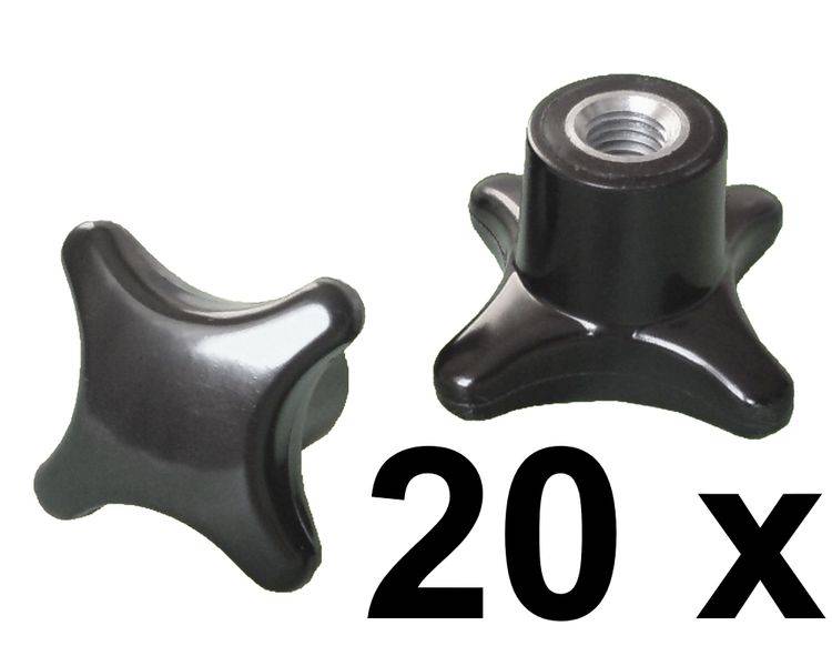 20 Stück - Kreuzgriffmutter M5 - Ø 50 mm Kreuzmutter Stahlgewinde