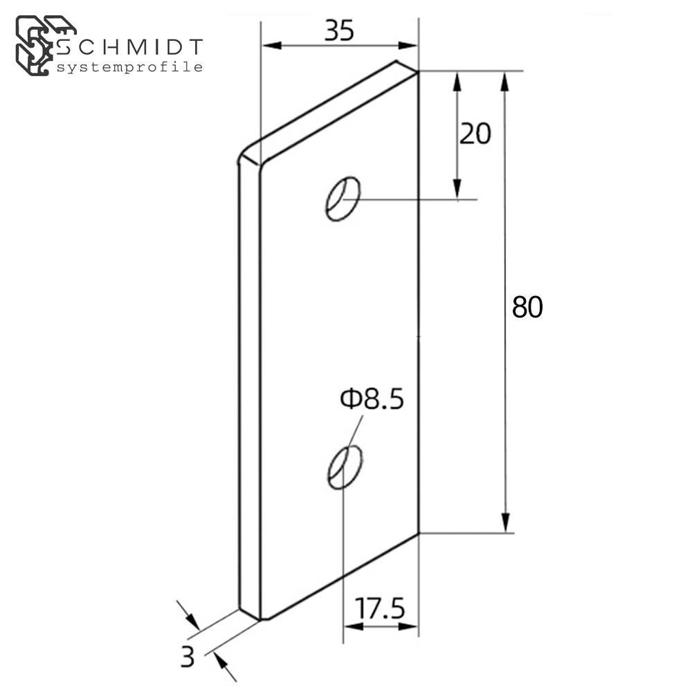 SCHMIDT systemprofile Verbinderplatte I 80x35mm Nut 8 Stahl verzinkt Verbindungsplatte Aluprofil-Zubehör
