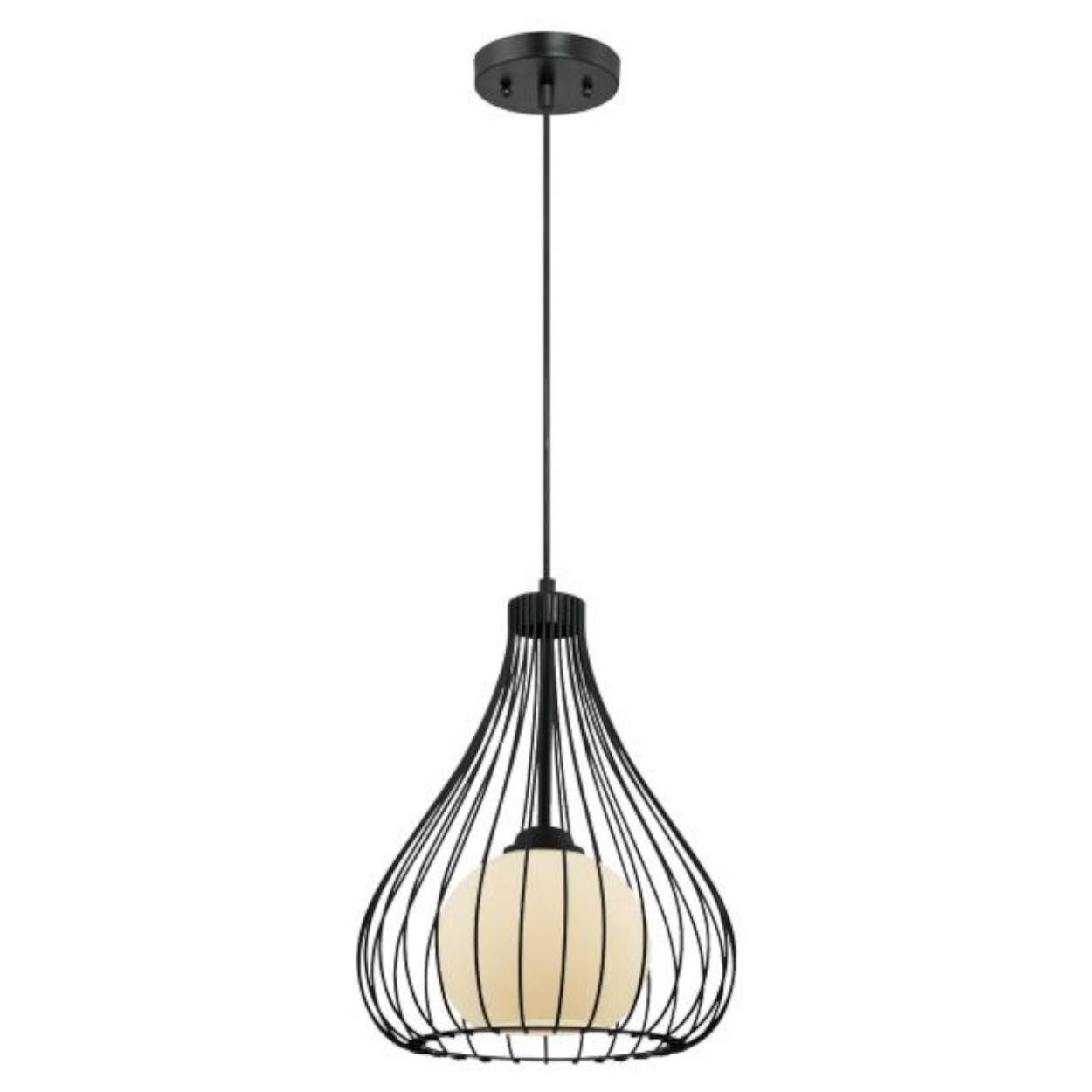 Pendelleuchte Käfig Glaskugel Mattschwarz mit 1 Lampe