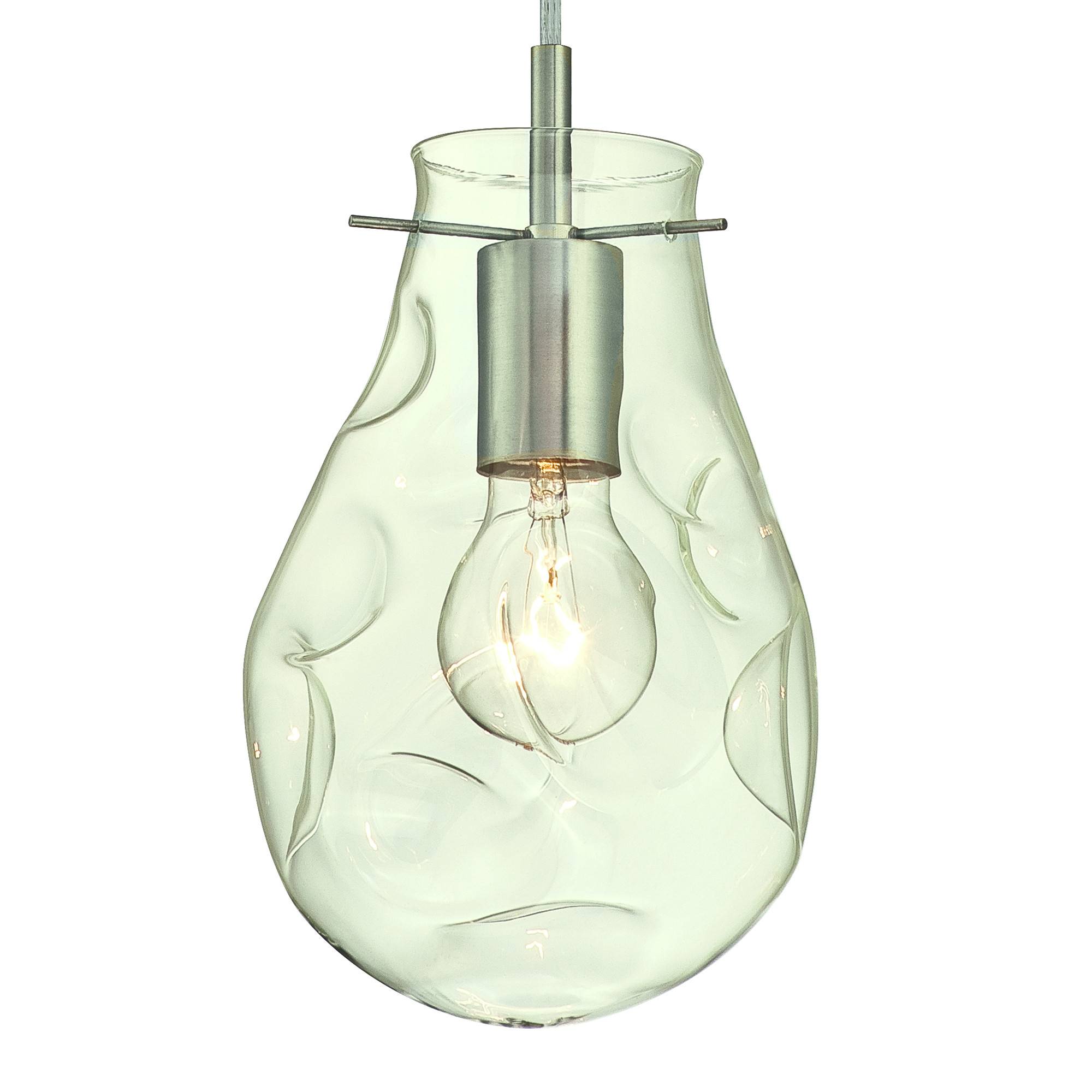 Einflammige Pendelleuchte Nickel mit eingebuchtetem Glas
