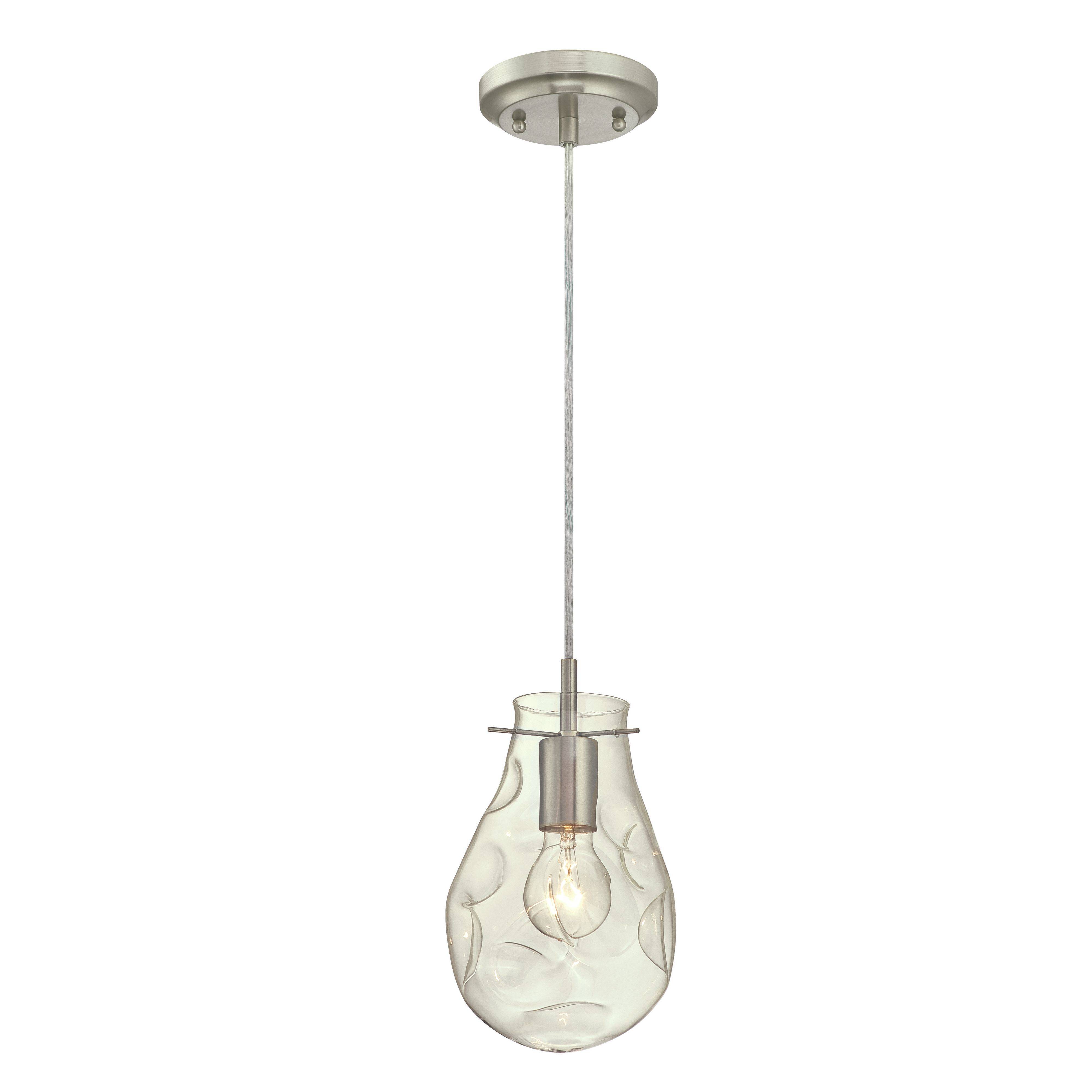 Einflammige Pendelleuchte Nickel mit eingebuchtetem Glas