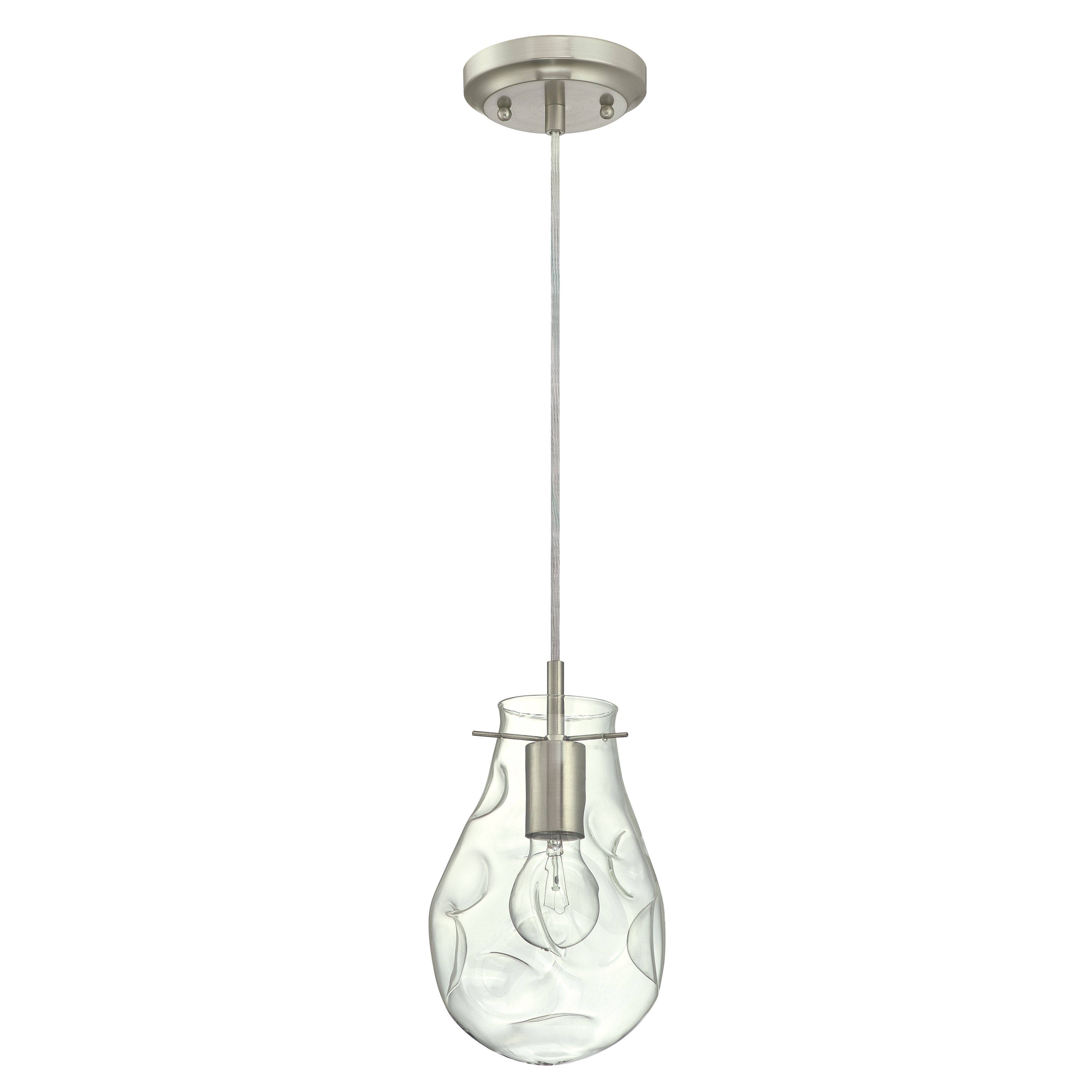 Einflammige Pendelleuchte Nickel mit eingebuchtetem Glas