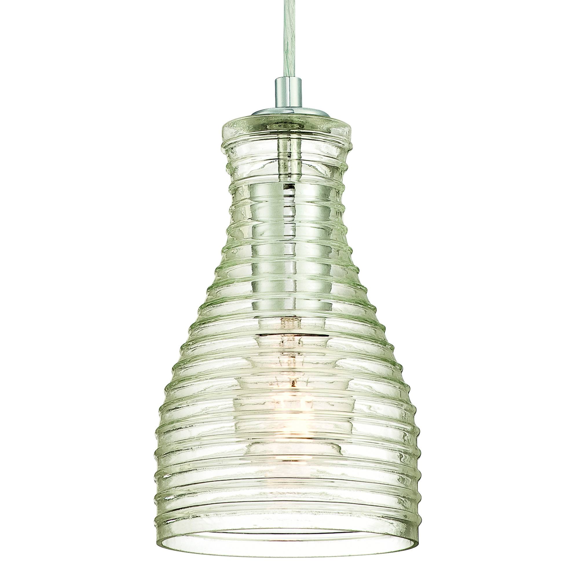 Pendelleuchte Chrom / geriffeltes Klarglas mit 1 Lampe