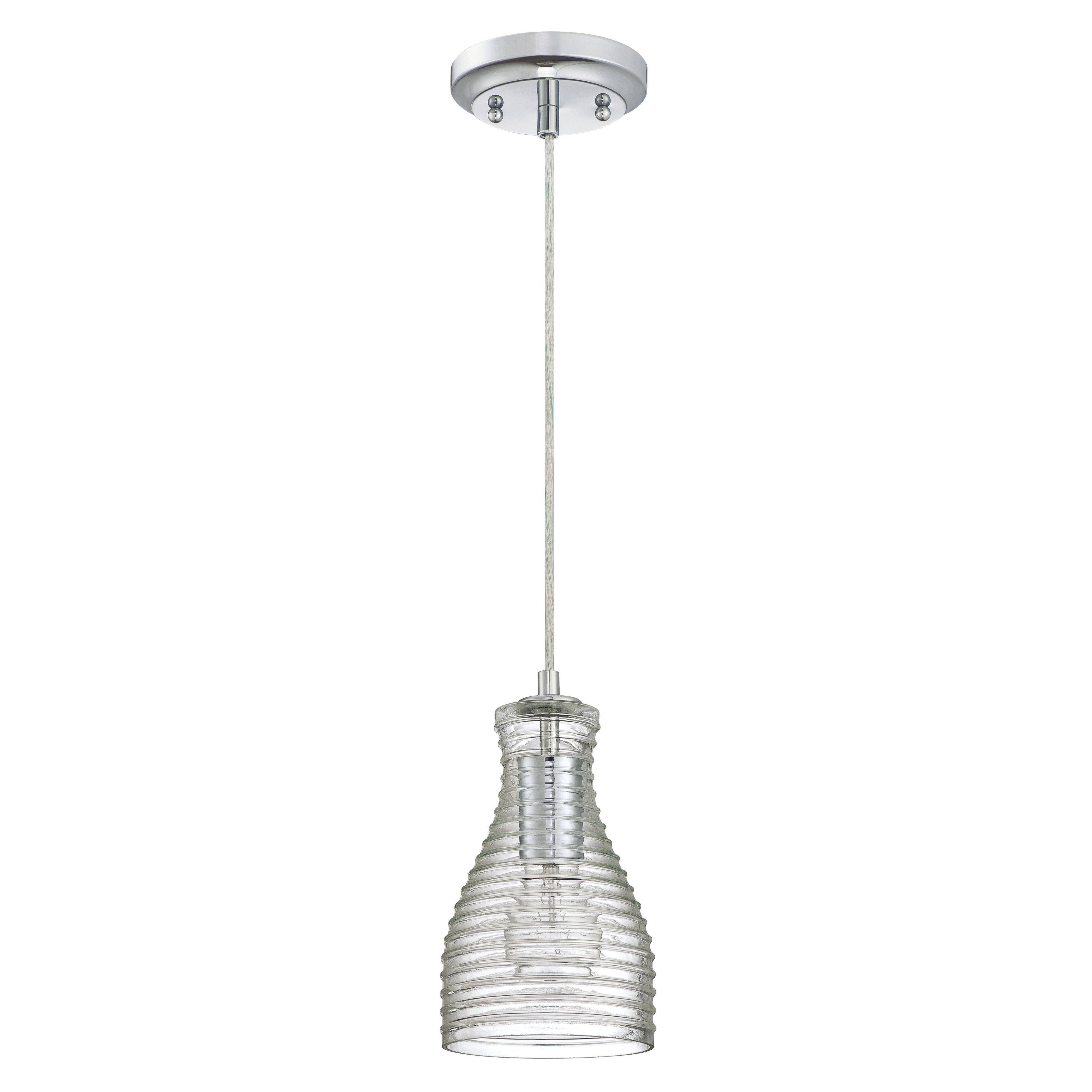 Pendelleuchte Chrom / geriffeltes Klarglas mit 1 Lampe