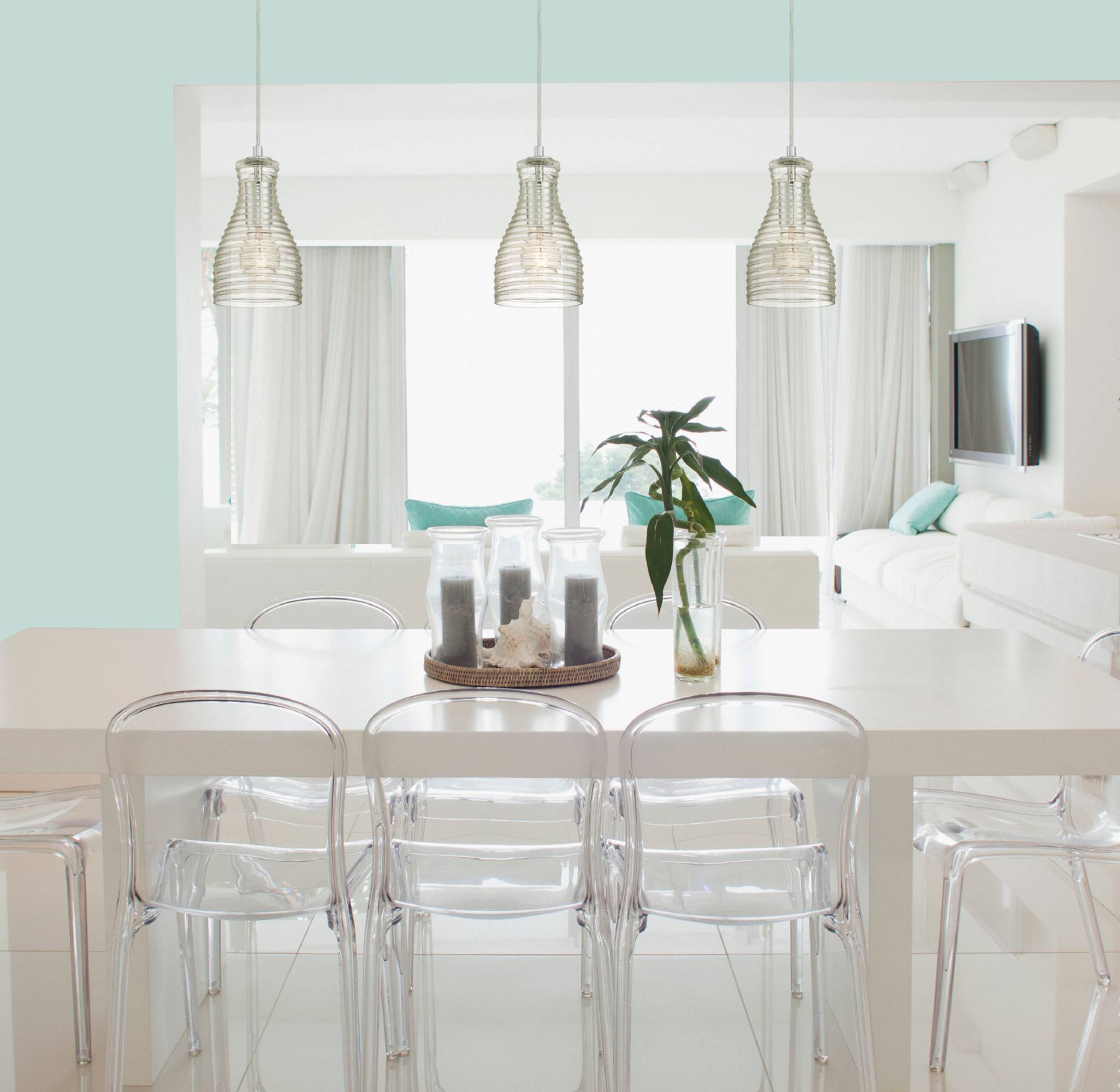 Pendelleuchte Chrom / geriffeltes Klarglas mit 1 Lampe