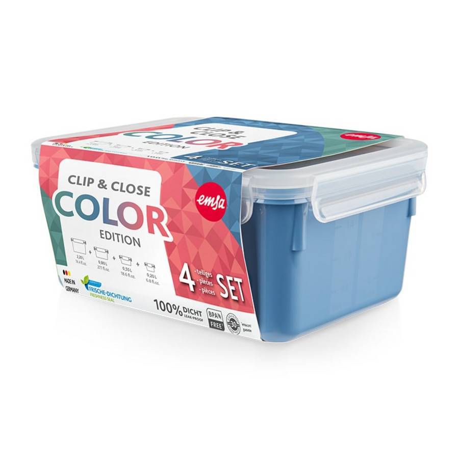 EMSA Clip & Close - Set - Rechteckig - Blau - Polypropylen (PP) - Thermoplastisches Elastomer (TPE) - Deutschland - 680 g