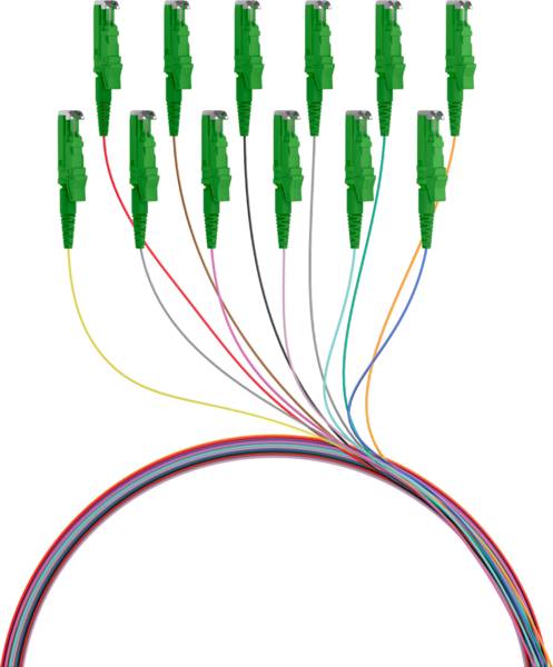R&M Faserpigtail E2000?/APC OS2 G652D -- farbiges Set 2m - 12 Stück Glasfaserverkabelung Glasfaser
