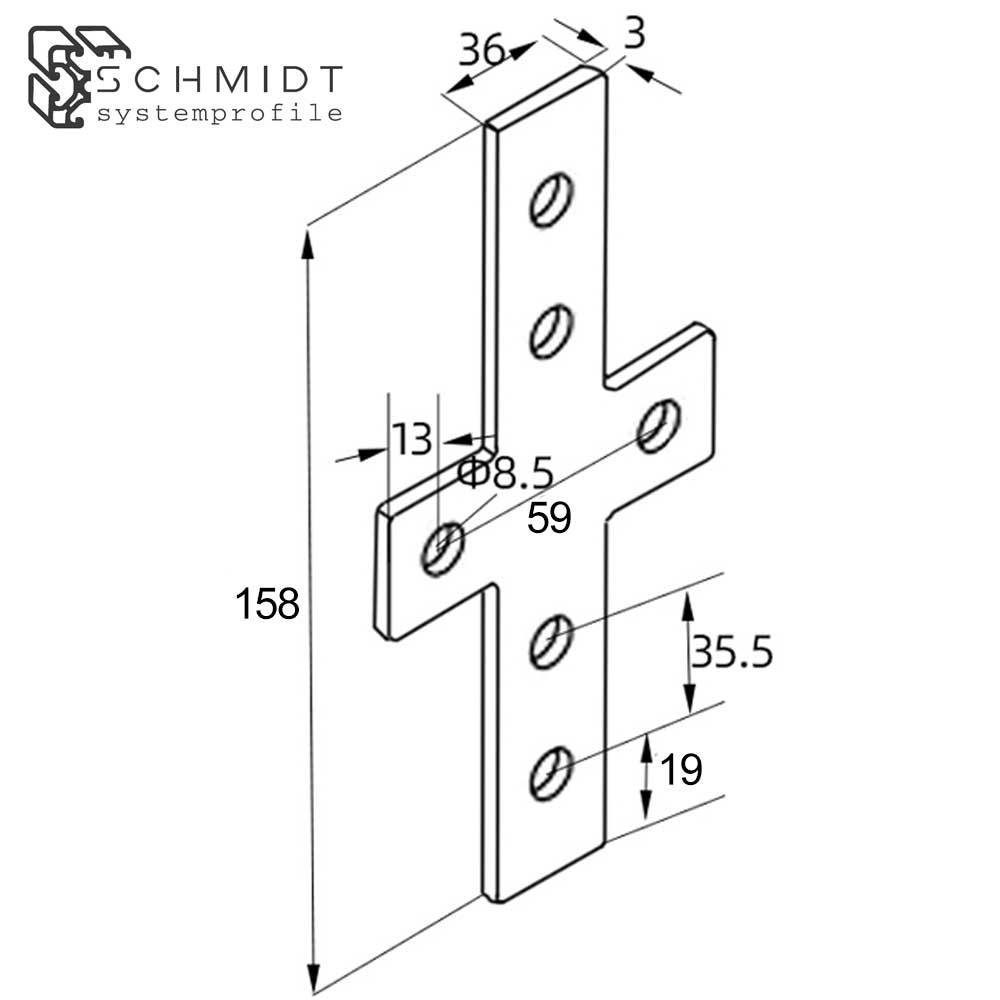 SCHMIDT systemprofile Verbinderplatte 158x85x36mm Nut 8 Stahl verzinkt Kreuz-Verbindungsplatte Aluprofil-Zubehör