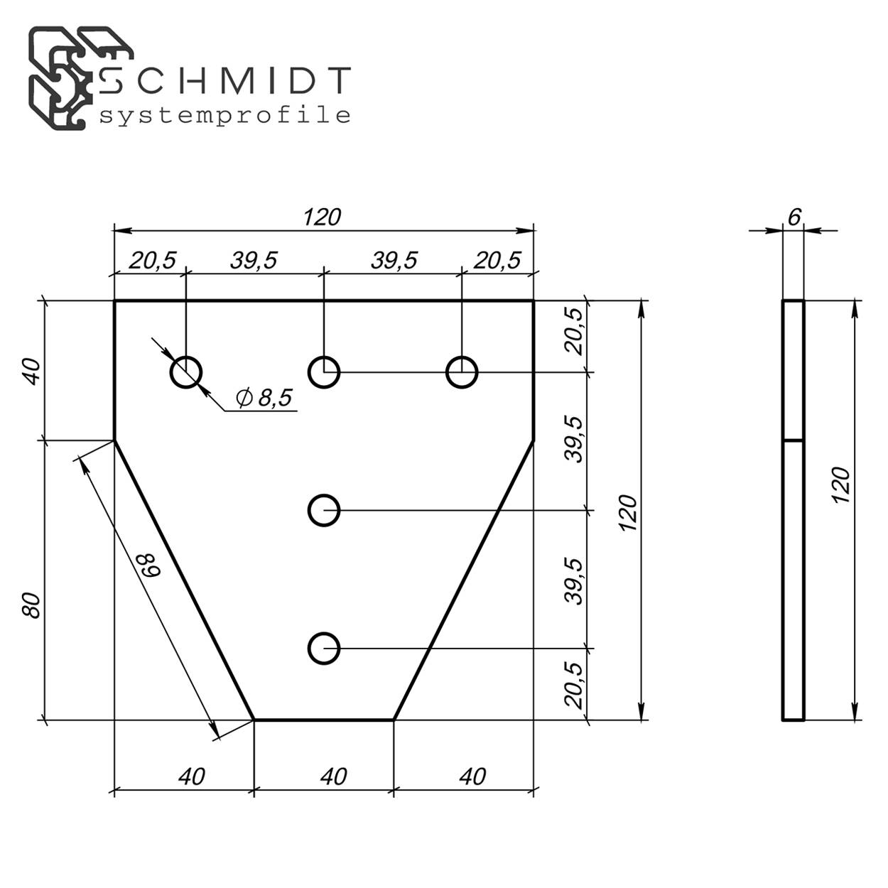 SCHMIDT systemprofile Verbinderplatte T 120x120mm Nut 8 Aluminium 5-loch Verbindungsplatte Aluprofil-Zubehör