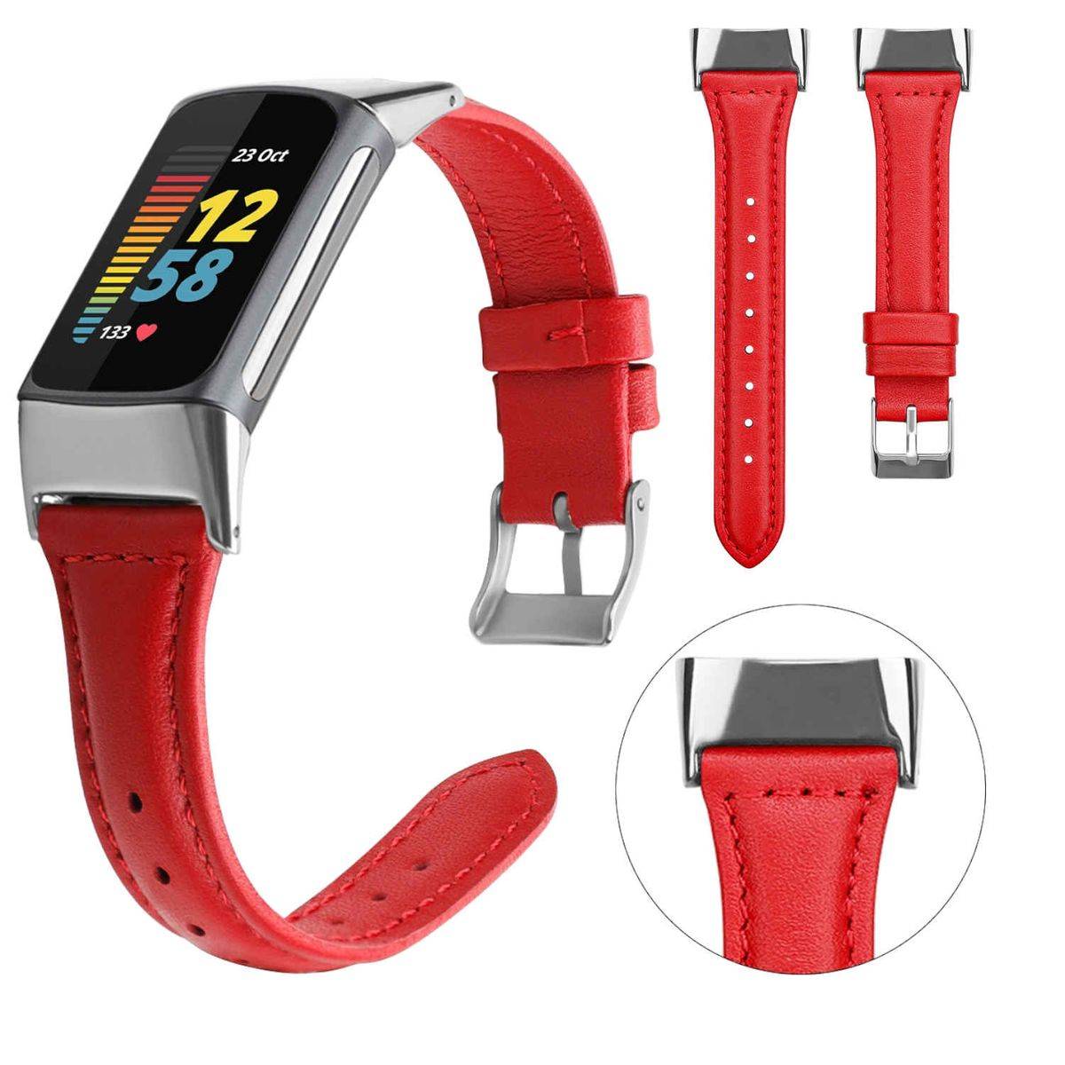 Für Fitbit Charge 6 / 5 Leder Uhr Watch Sport Armband Frauen Größe S