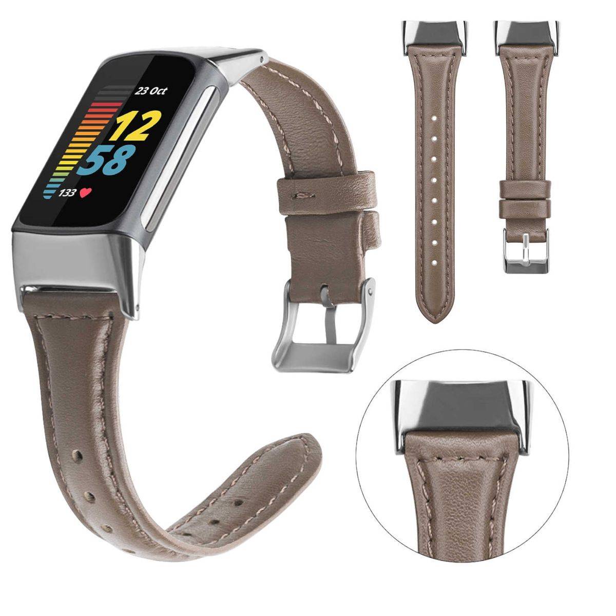 Für Fitbit Charge 6 / 5 Leder Watch Armband Frauen Größe S Dunkelbraun