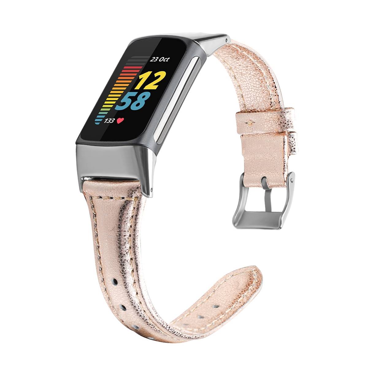 Für Fitbit Charge 6 / 5 Leder Watch Armband Frauen Größe S Rose Gold
