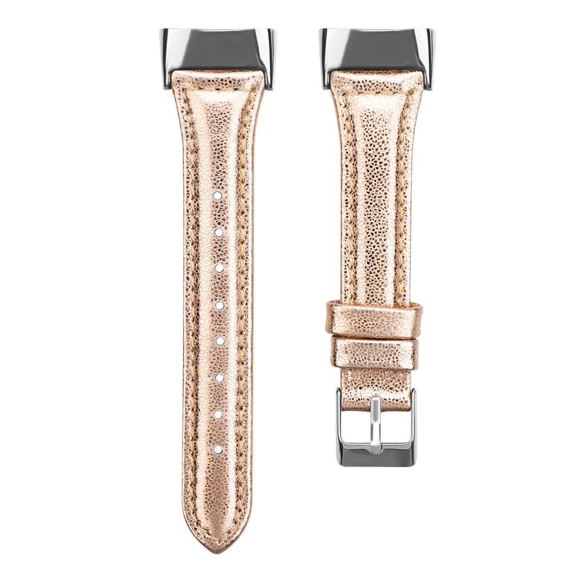 Für Fitbit Charge 6 / 5 Leder Watch Armband Frauen Größe S Rose Gold