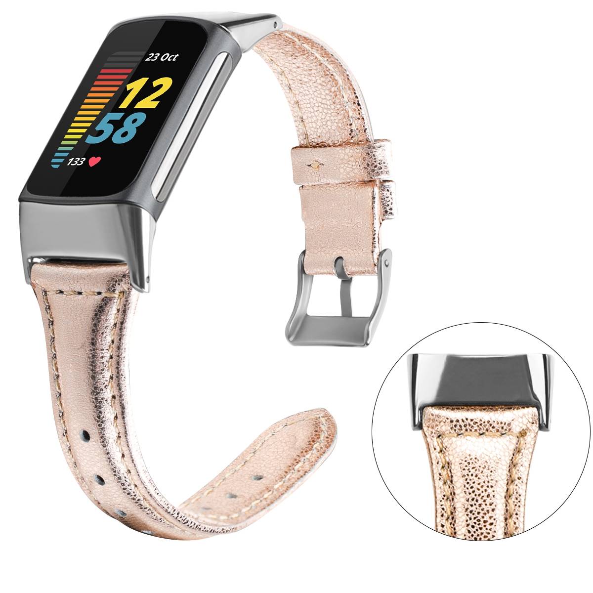 Für Fitbit Charge 6 / 5 Leder Watch Armband Frauen Größe S Rose Gold