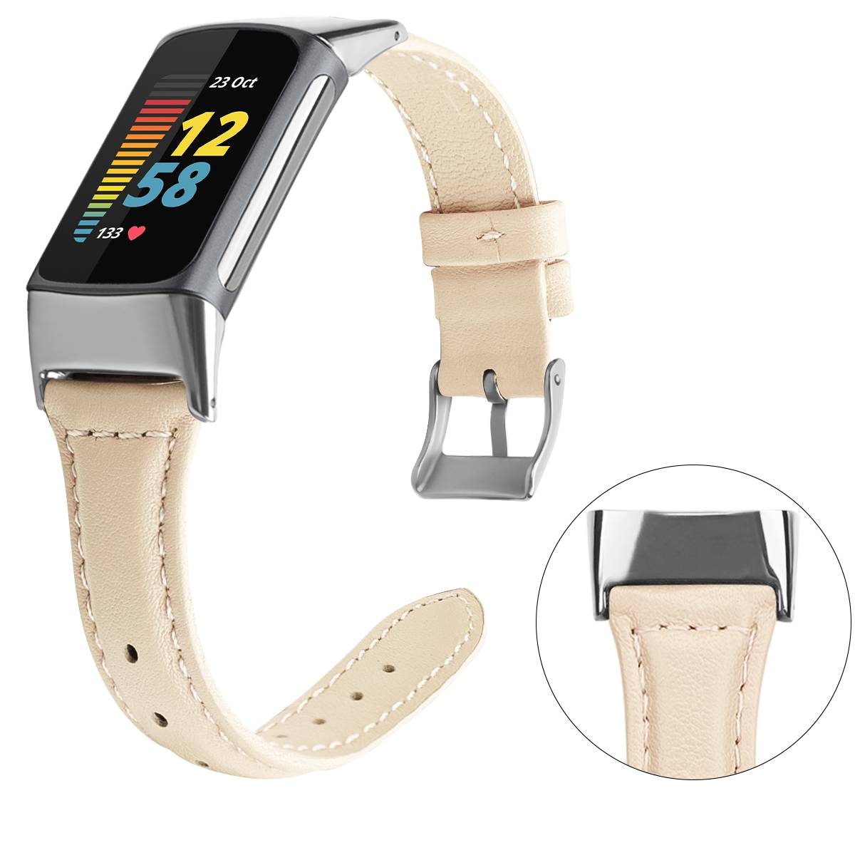 Für Fitbit Charge 6 / 5 Leder Watch Armband Frauen Größe S Mint Pink