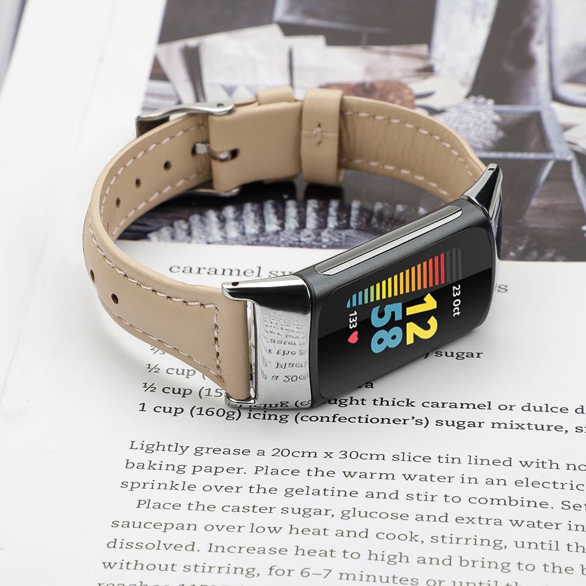 Für Fitbit Charge 6 / 5 Leder Watch Armband Frauen Größe S Mint Pink