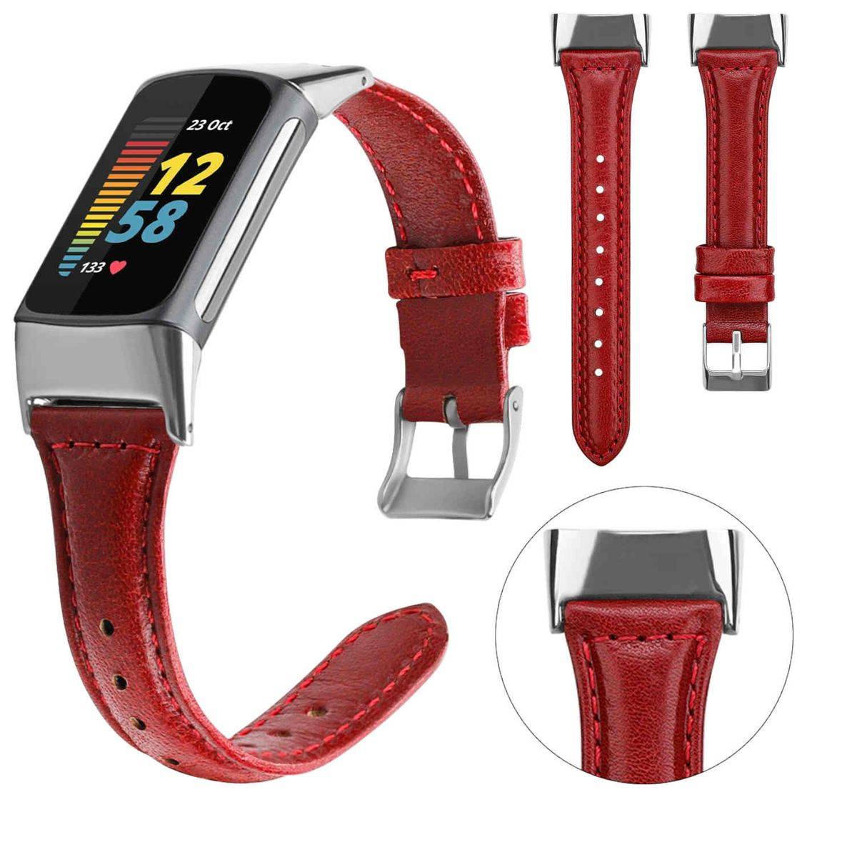 Für Fitbit Charge 6 / 5 Leder Watch Armband Männer Größe L Weinrot