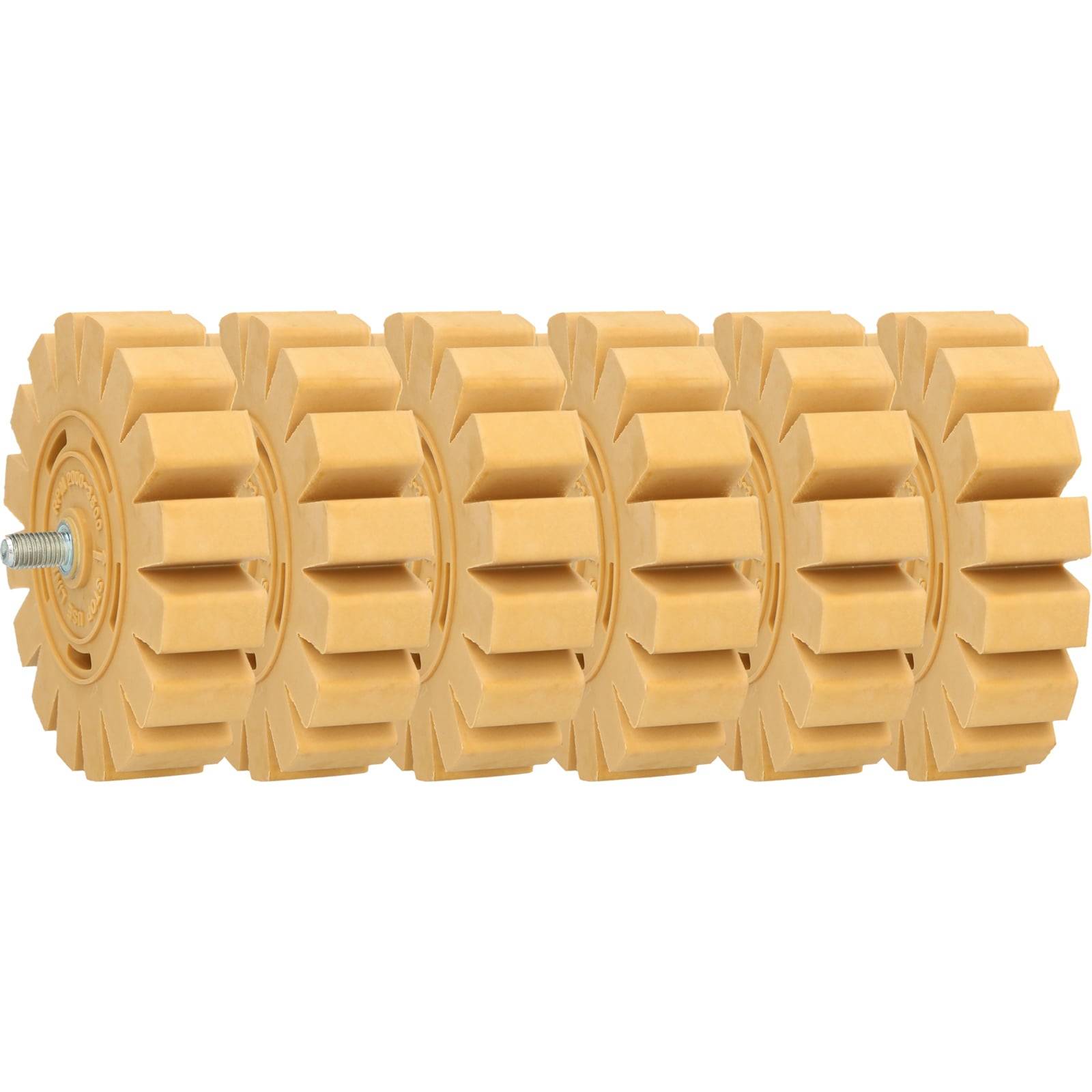Fünf beige, mit Spitzen versehene Massagerollen, die auf einer Metallstange ausgerichtet sind und zur Therapie oder Übung verwendet werden.