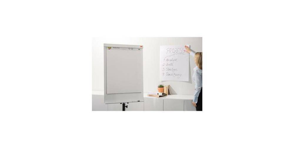 Eine Person zeigt auf ein großes Blatt an der Wand mit dem Wort 'PROZESS' und den Schritten: 1. Analysieren, 2. Prüfen, 3. Standardisieren, 4. Kontinuierliche Verbesserung.