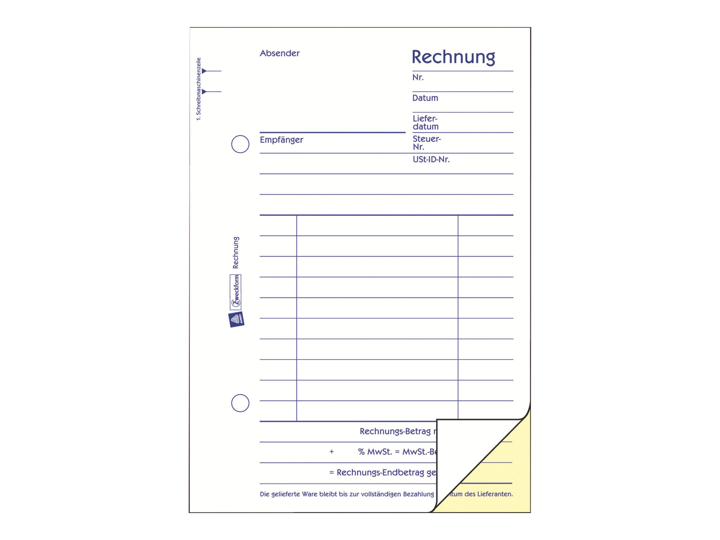 Avery Zweckform - Rechnungsformular - 50 Blatt