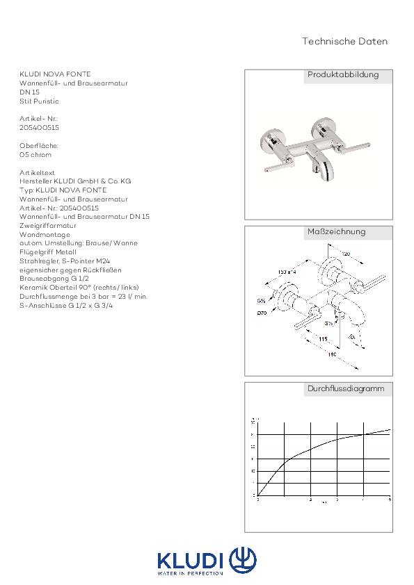Kludi WF u Br-arm NOVA FONTE PURISTIC DN 15 chrom