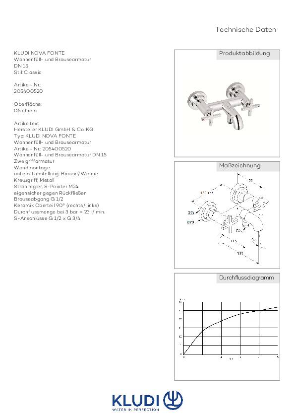 Kludi WF u Br-arm NOVA FONTE CLASSIC DN 15 chrom