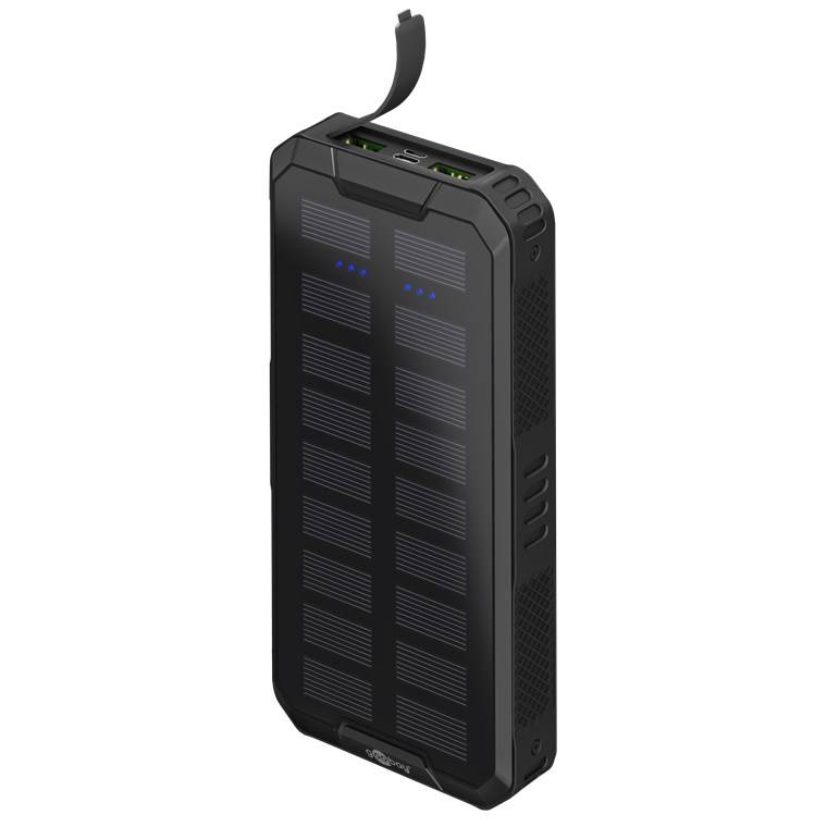 goobay Outdoor Schnelllade-Powerbank mit Solar 20.000 mAh USB-C PD, QC 3.0 schwarz (1er Faltschachtel)