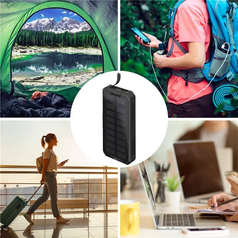 goobay Outdoor Schnelllade-Powerbank mit Solar 20.000 mAh USB-C PD, QC 3.0 schwarz (1er Faltschachtel)