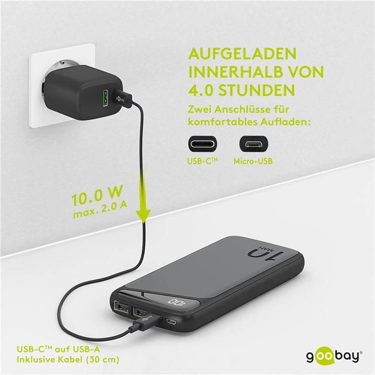 goobay Powerbank Slimline 10.000 mAh schwarz (1er Faltschachtel)
