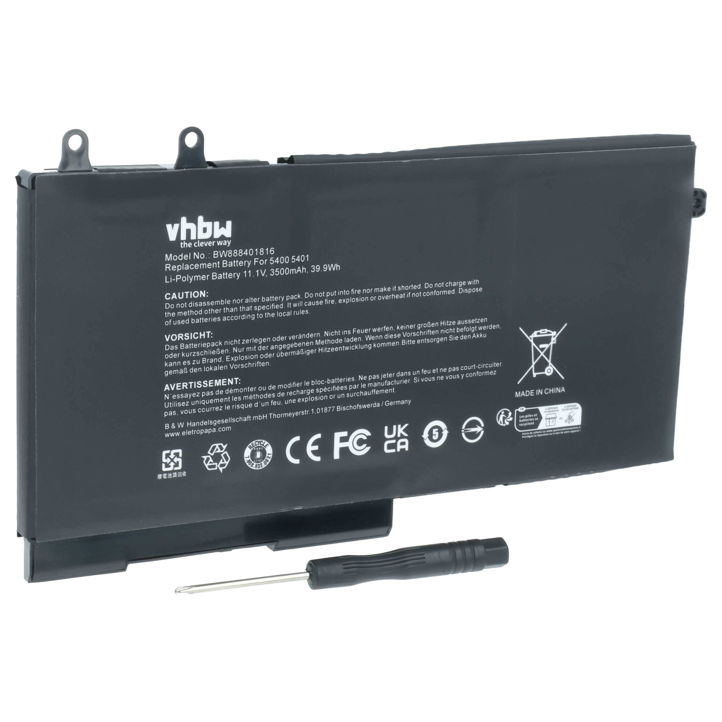 Schwarzer Ersatzakku für Modell BBW840FB18801, 11,1V, 3500mAh, 39Wh.