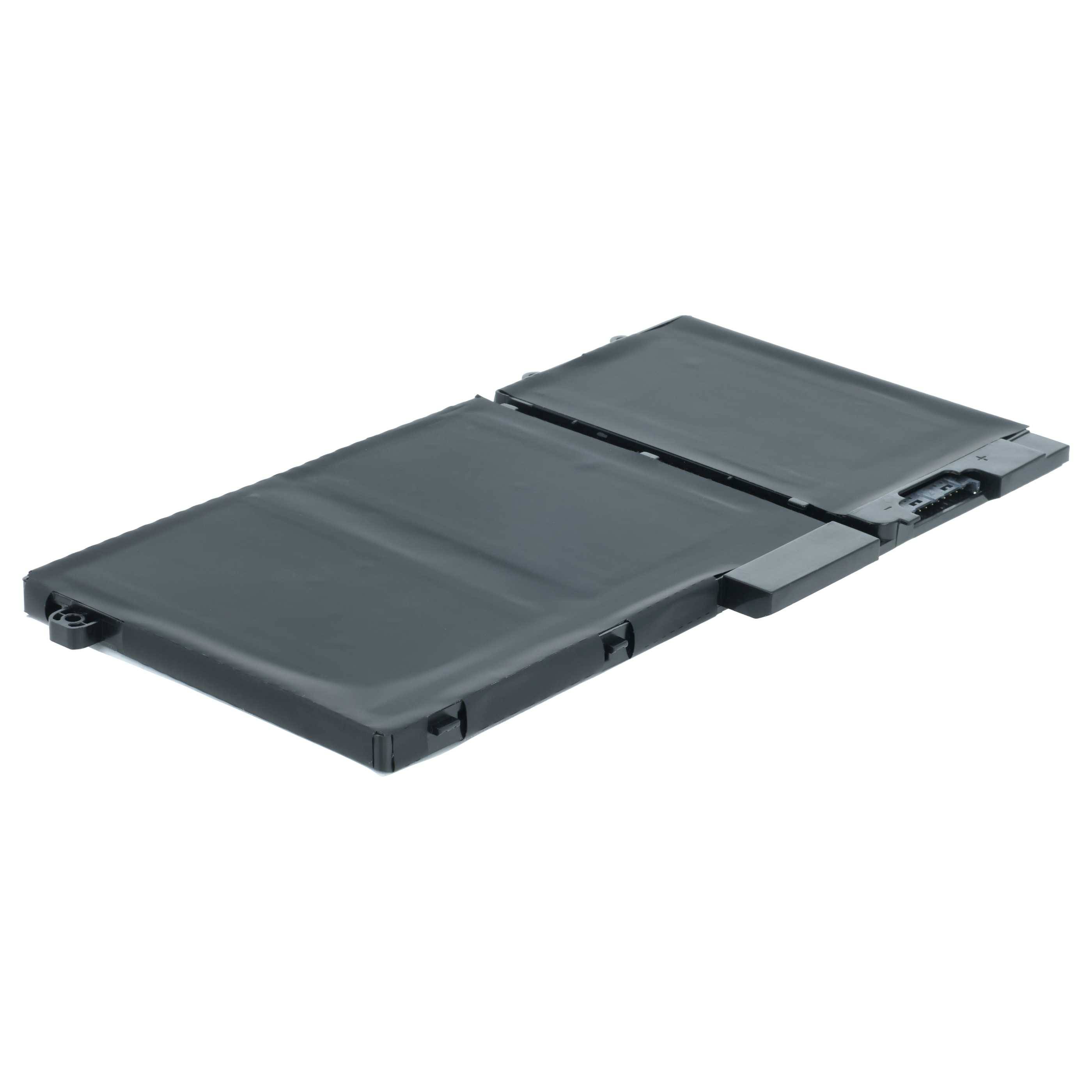 Eine rechteckige schwarze Laptop-Batterie mit glatten Kanten und zwei unterschiedlichen Abschnitten.