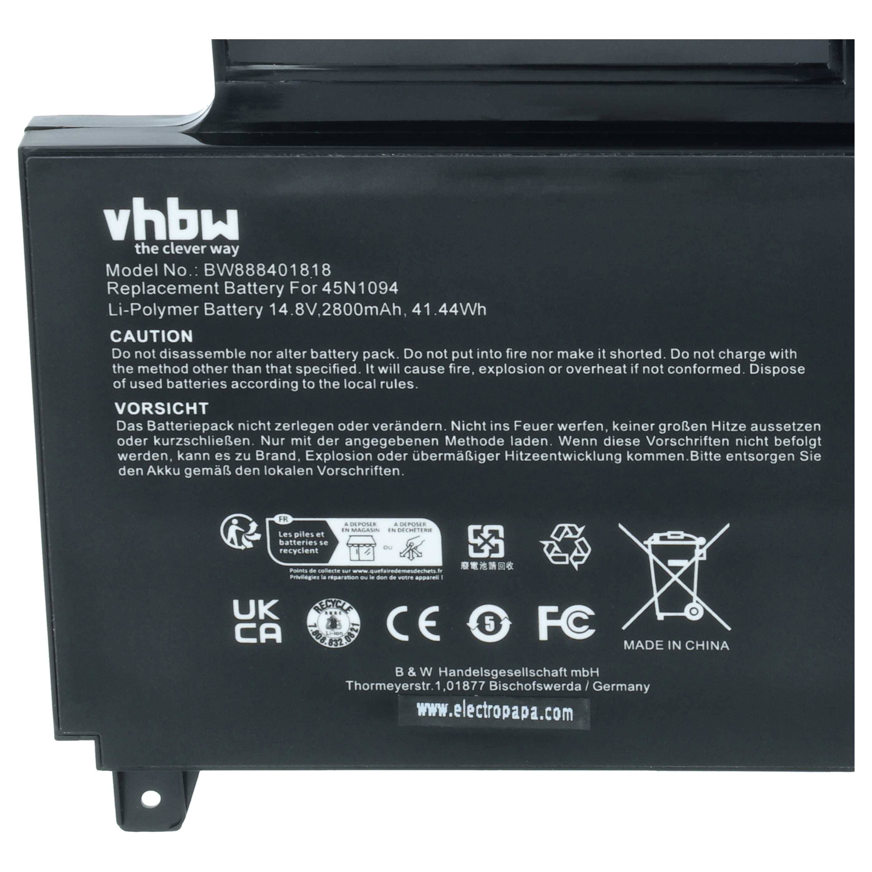 vhbw Akku kompatibel mit Lenovo ThinkPad S230u Twist (33472L0), S230u Twist (33472K9) Notebook (2800 mAh, 14,8 V, Li-Polymer)
