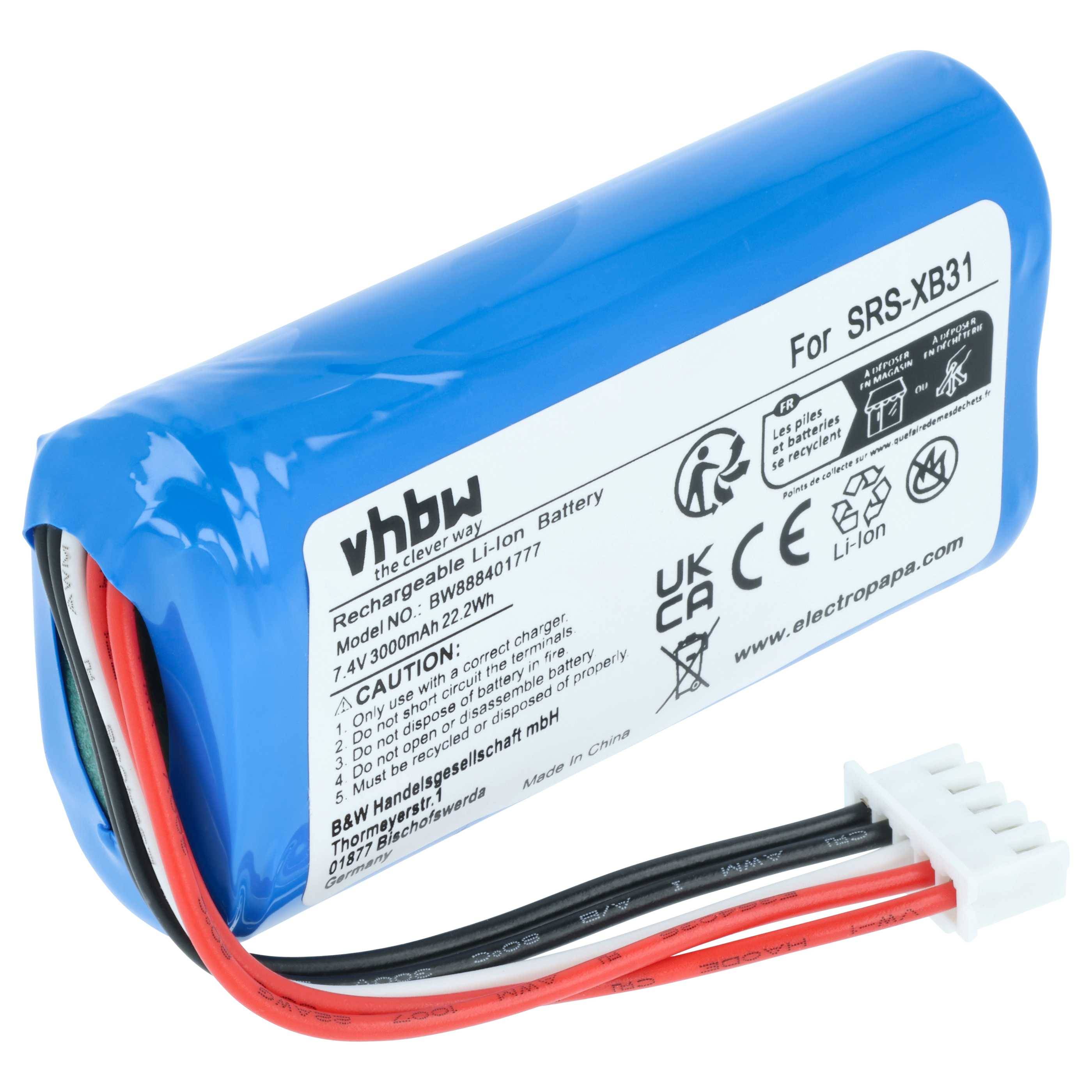 vhbw Akku Ersatz für Sony ID1057, IAJ002NA, ST-06 für Lautsprecher Boxen Speaker (3000 mAh, 7,4 V, Li-Ion)
