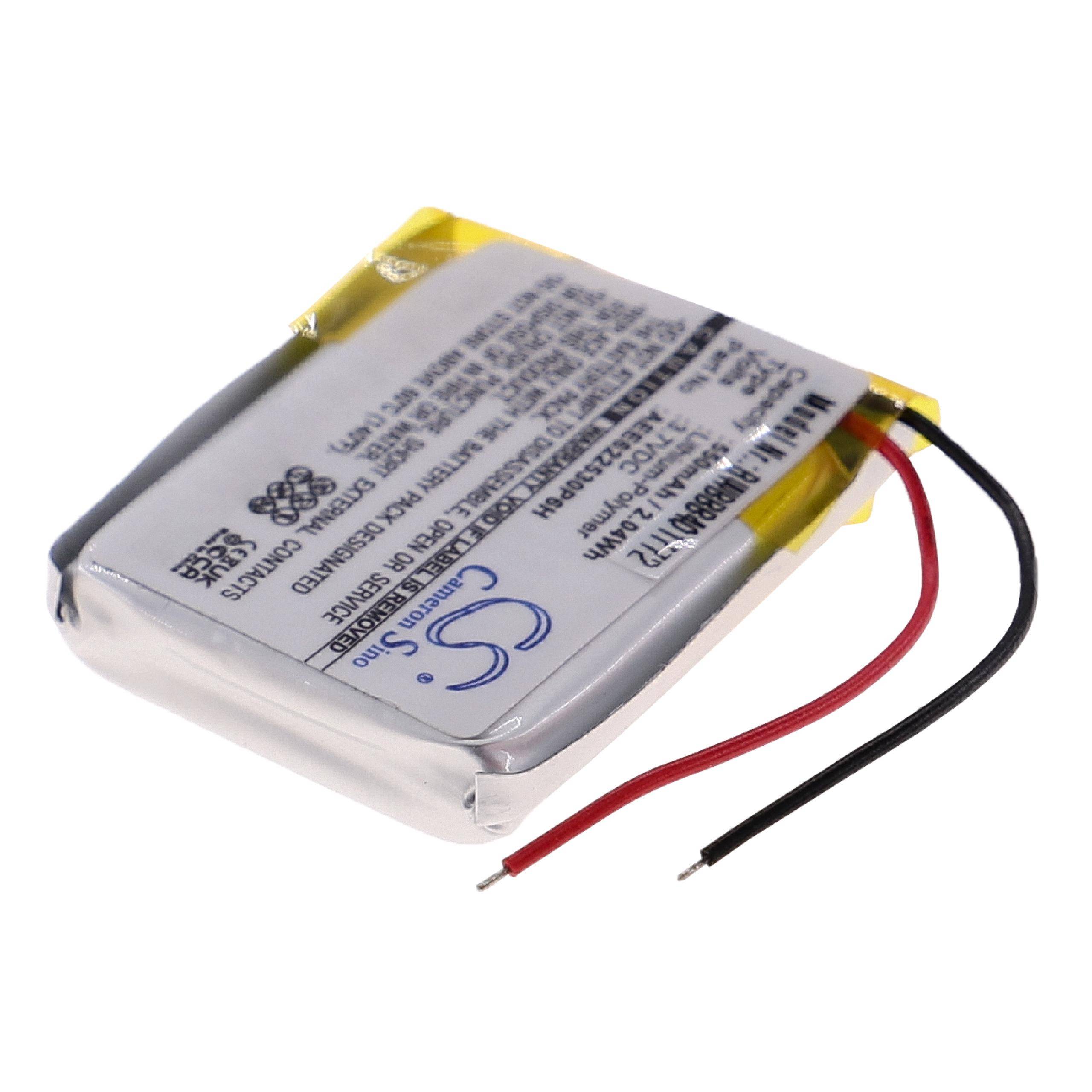 Eine kleine rechteckige Lithium-Ionen-Batterie mit gelbem Etikett und roten sowie schwarzen Drähten.
