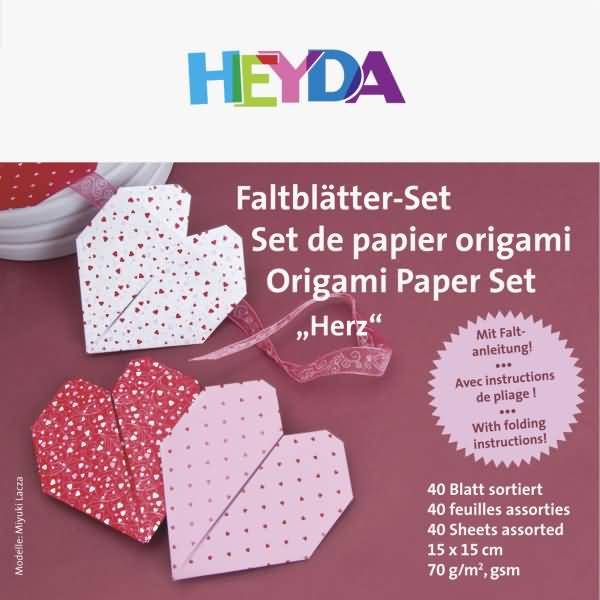 Faltblatt Papier 15x15cm Herz 4 Motive / Farben sortiert VE=40 Blatt